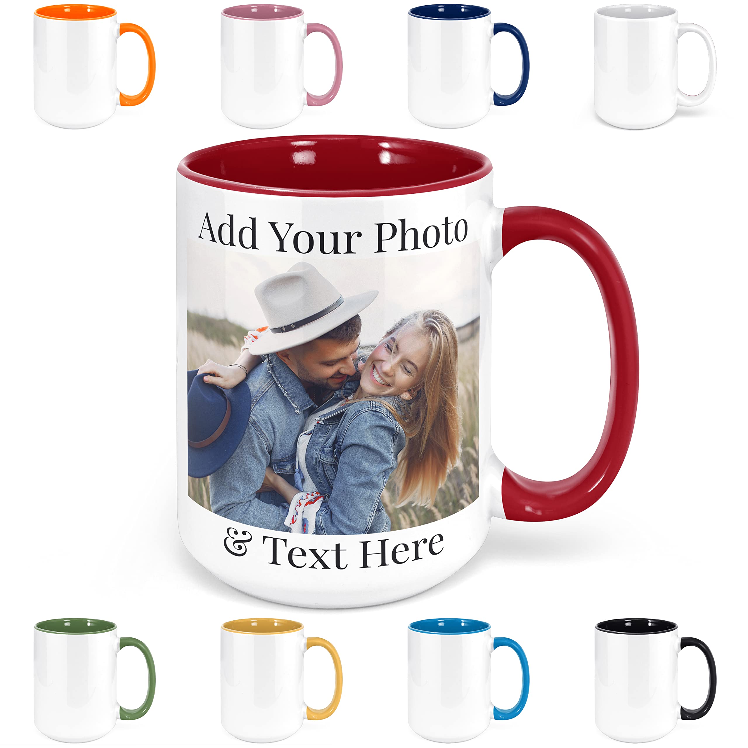 Personalized 15oz Red Coffee Mug - Custom Photo & Text Ceramic Mug for Gifts & Daily Use