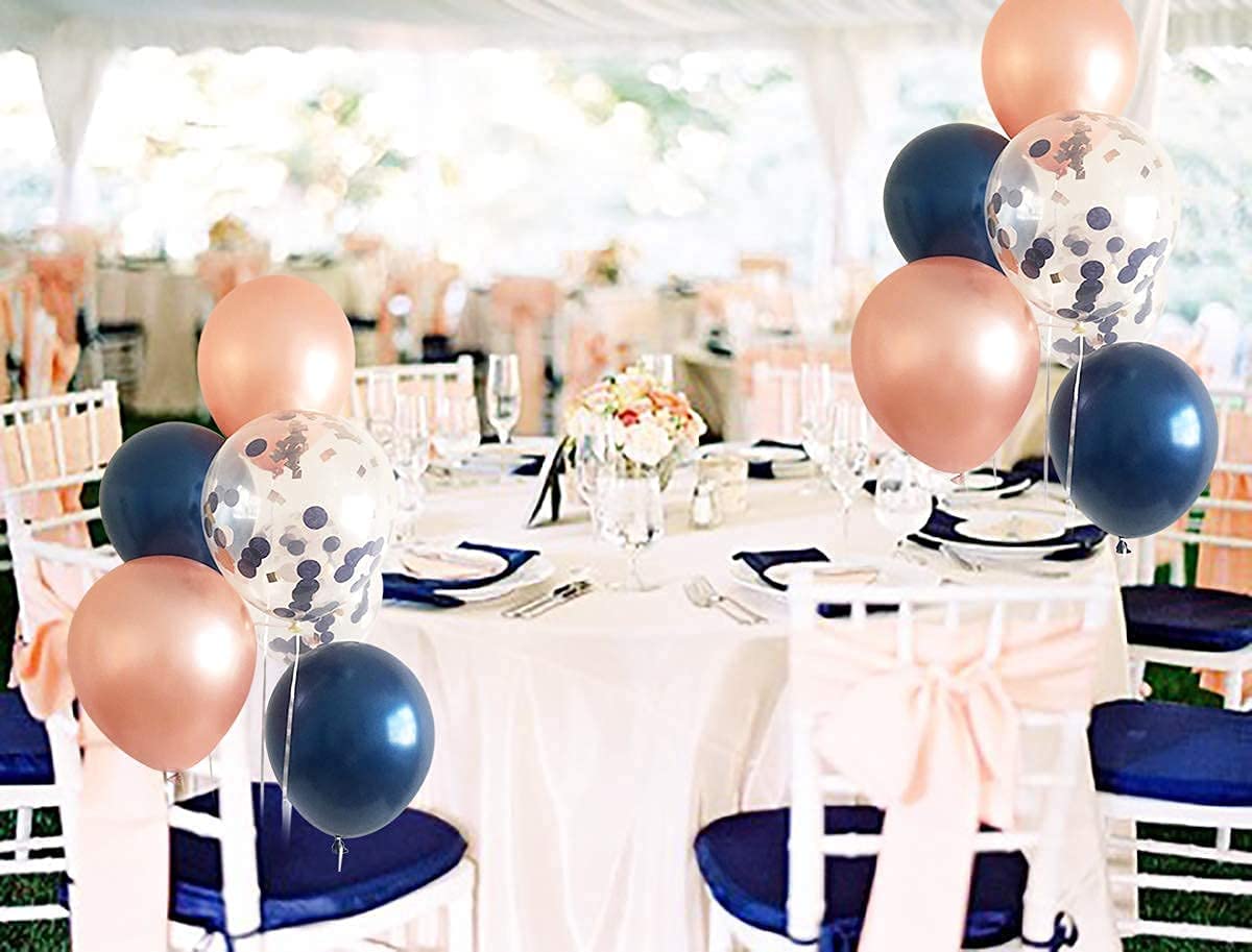 Navy Blue & Rose Gold Balloons - Elegant Bridal Shower, Gender Reveal, Birthday & Wedding Decorations | Perfect for Baby Showers, Parties & Special Events