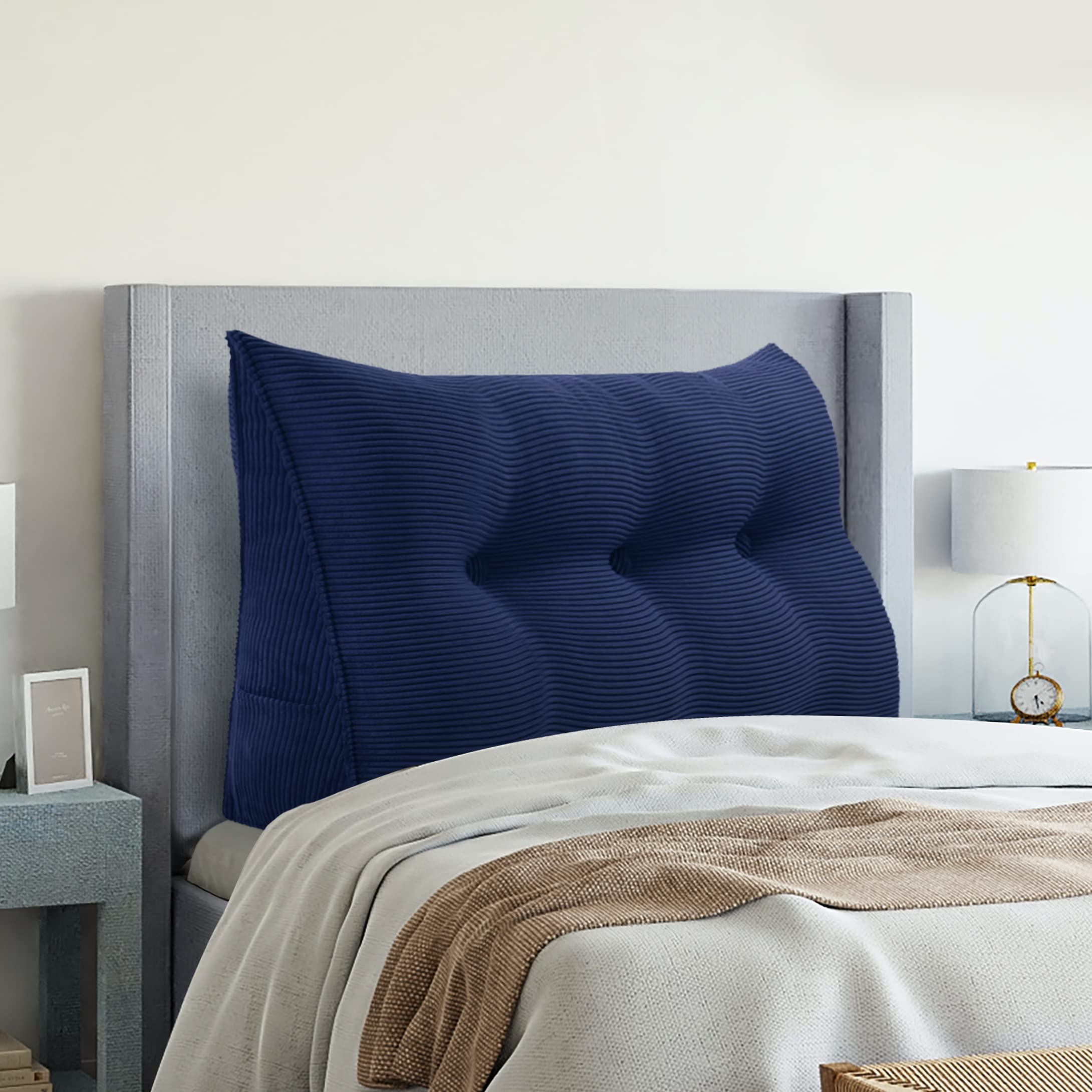 Vercart Wedge Headboard Pillow - Corduroy Deep Blue Bed Wedge Pillow with Removable Cover (39x8x20 inches) - Perfect for Daybeds, Reading in Bed, and Back Support While Sleeping