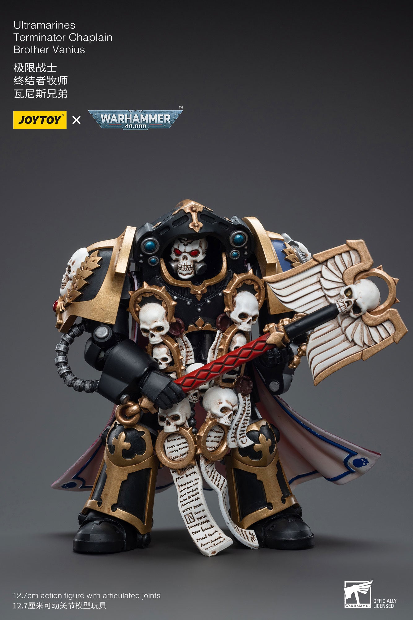 JOYTOY 1/18 Scale 3.75 Inch Ultramarines Terminator Chaplain Brother Vanius Action Figure - Collectible Warhammer 40K Miniature for Display, Gaming & Cosplay
