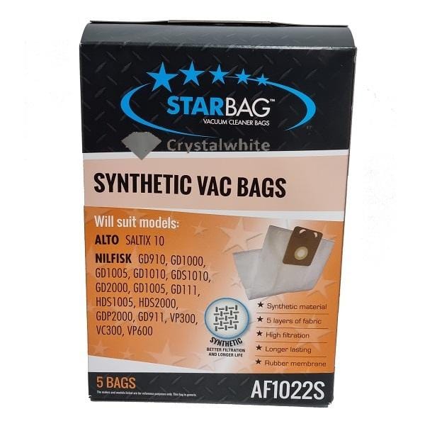 Starbag AF1022S Synthetic Vacuum Cleaner Bags - 6 Pack, HEPA Filtration, Compatible with Most Upright Vacuums - Perfect for Pet Hair, Allergies & Deep Cleaning Homes
