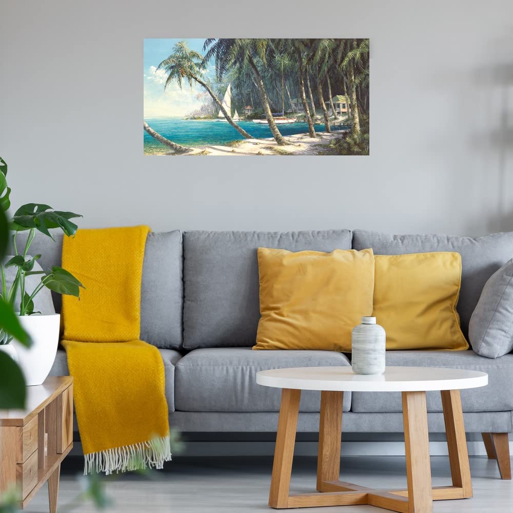 Bali Cove Canvas Wall Art - Hand-Painted Fine Art Decor by Artist Art Fronckowiak - 40x21 Inch Ready to Hang Painting for Living Room, Bedroom, Office & More - Perfect for Home Decor, Gifts & Interior Design