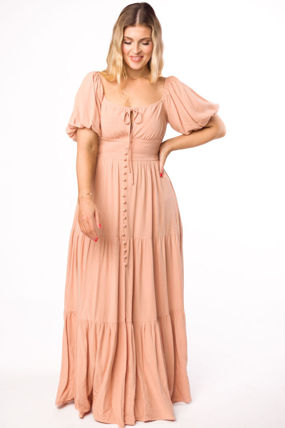 Genevieve Tiered Maxi Dress in Peach Clay - Flowy Summer Dress for Women, Beach Wedding Guest Outfit, Boho Chic Fashion