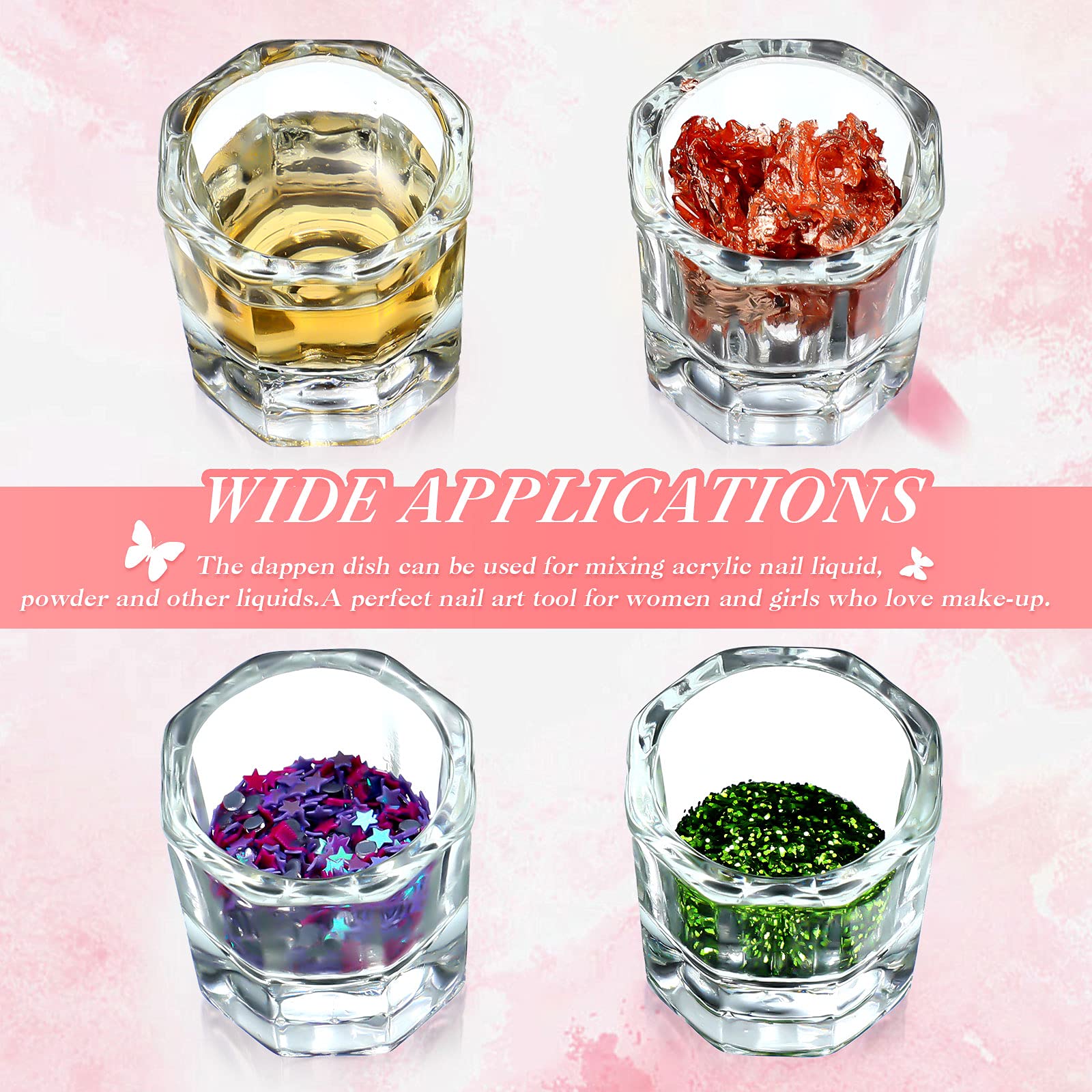 12-Piece Acrylic Nail Dappen Dishes Set - Crystal Clear Monomer Liquid & Powder Bowls for Nail Extensions, Manicure & Pedicure Salon Supplies (Great for Nail Art, Acrylic Powder Mixing & Polish Storage)