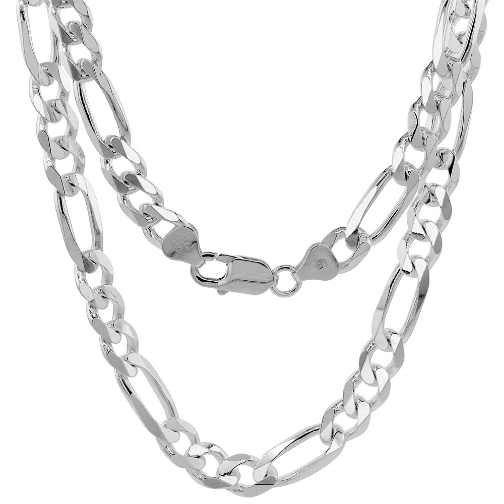 Sterling Silver 8mm Figaro Link Chain Necklace & Bracelet Set for Men and Women - Nickel Free Italian Crafted Jewelry with Beveled Edge (7-30 inch) - Perfect for Gifts, Weddings, and Everyday Wear