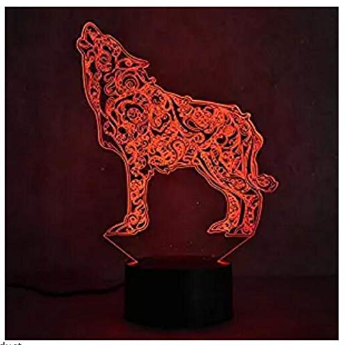 3D LED Wolf Night Light - 16 Color Changing Remote Control Table Lamp with Acrylic Base & USB Power - Perfect for Kids Room, Nursery, Birthday & Christmas Gifts (Home Decor, Desk Accessory)