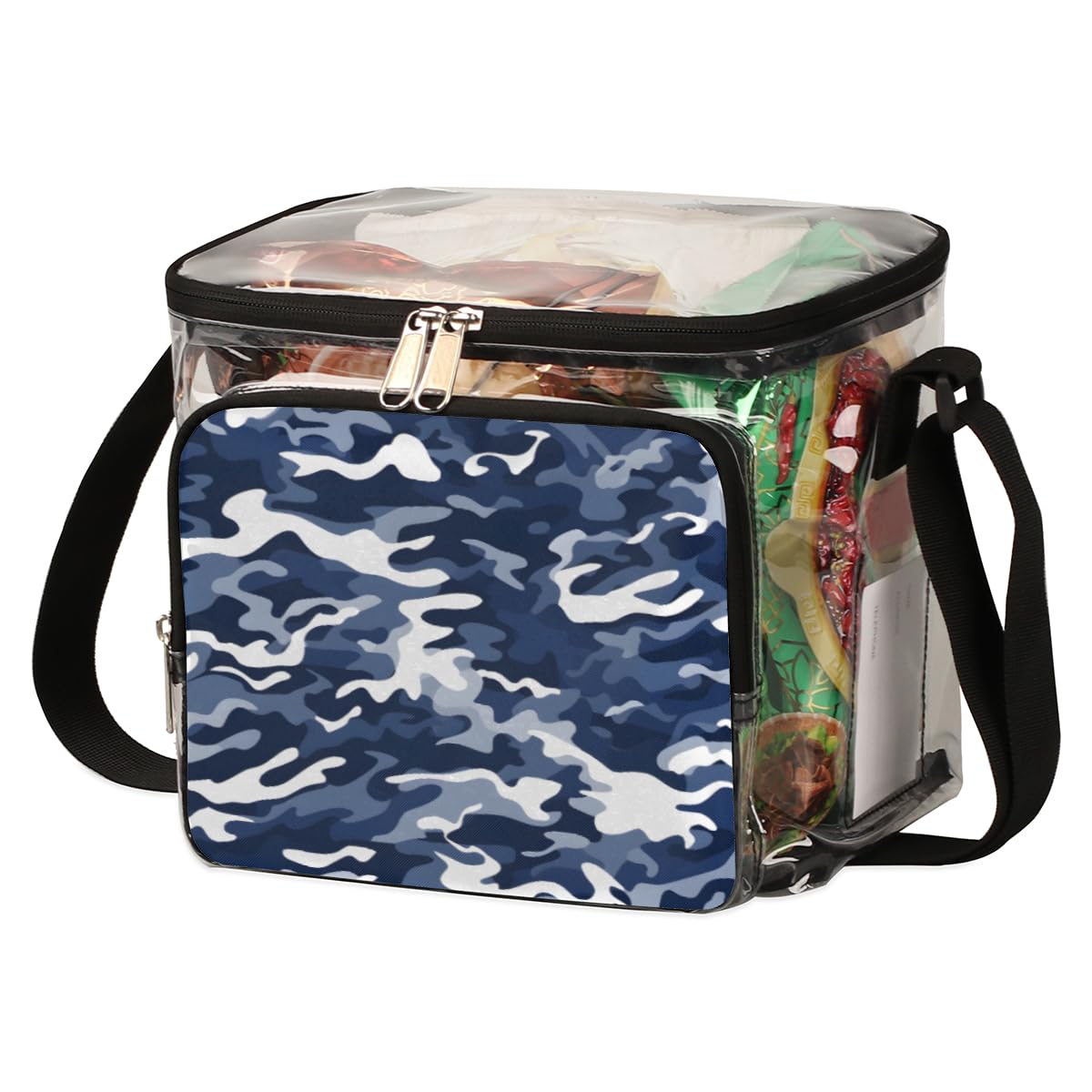 GzLeyigou Fashion Blue & White Camouflage Pattern Clear Tote Bag with Handles - Transparent Crossbody Shoulder Bag for Lunch, Outdoor, Travel, Picnic, Concerts & Sports Events - Stadium Approved Multipurpose Carryall for Shopping, Beach & Daily Use