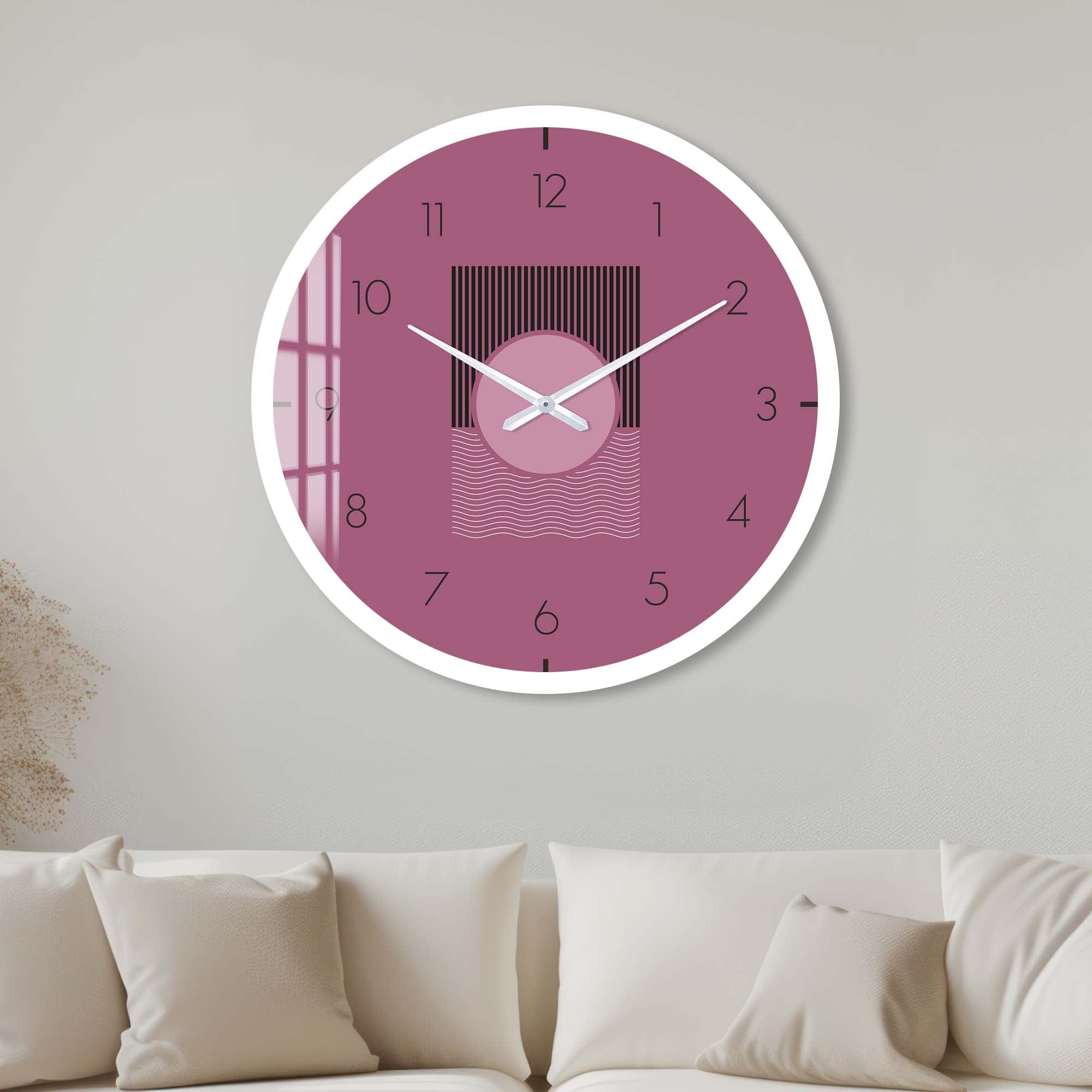 Soluna Mauve Glass Wall Clock - Modern Decorative Silent Non-Ticking Clock for Living Room, Bedroom, Office - Perfect Home & Office Decor