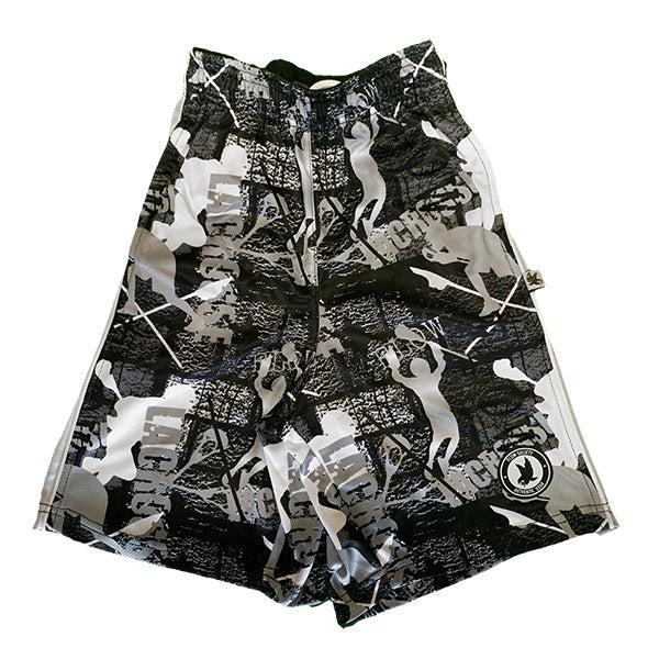 Men's Flow Lax Black & Silver Attack Shorts - Lightweight Lacrosse Training Shorts for Men - Perfect for Lacrosse Practice, Gym Workouts & Casual Wear