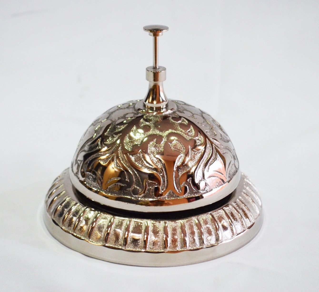 Vintage Embossed Nickel Finish Table Desk Bell - Classic Reception & Hotel Call Bell for Office, Home, and Restaurant Use