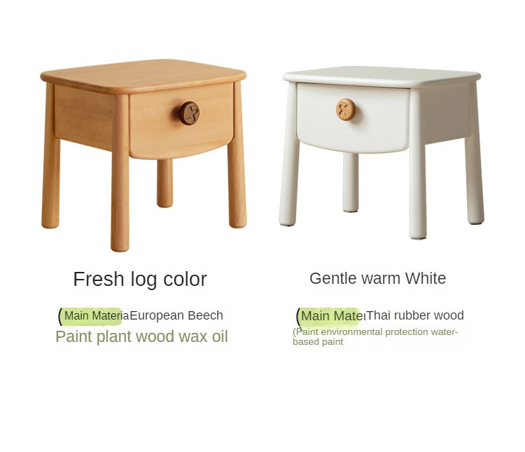 Solid Wood Modern Kids Nightstand - Beech & Rubber Wood Bedside Table for Children's Room - Perfect for Bedrooms, Nurseries, and Dorm Rooms