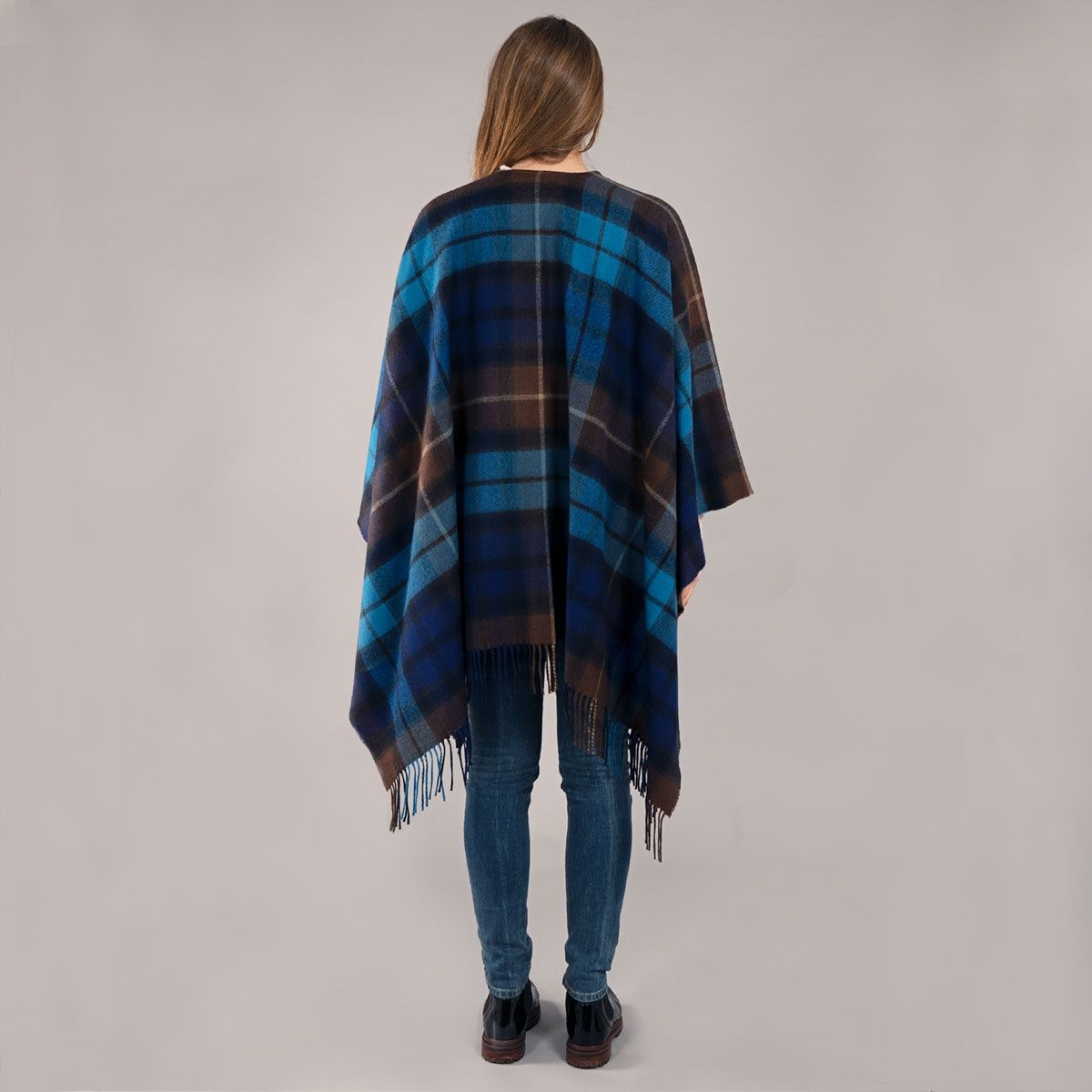Alice Buchanan Blue Tartan Lambswool Serape Wrap - Premium Scottish Wool Shawl for Women - Perfect for Fall Fashion, Winter Warmth & Holiday Outfits