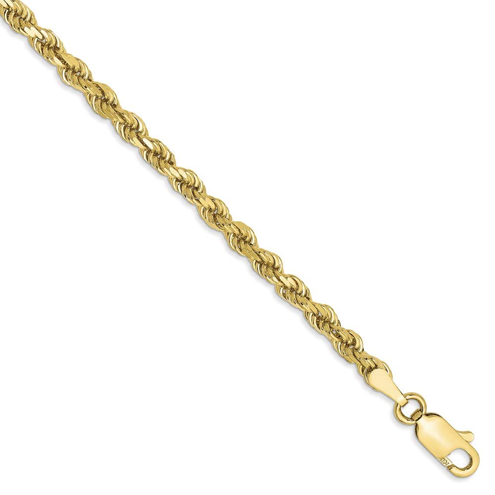 10K Yellow Gold Diamond Cut Solid Rope Chain Anklet or Bracelet - 3.25mm Black Bow Jewelry for Women | Elegant Ankle Bracelet & Wrist Jewelry Gift for Birthday, Anniversary & Special Occasions