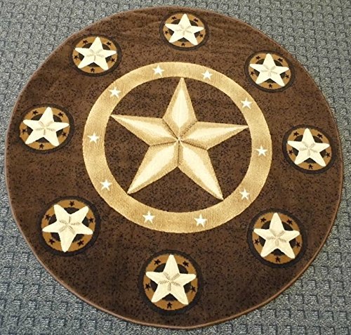 Texas Lone Star State Area Rug - 5'x5' Round Chocolate/Brown Cowhide Rug for Western Home Decor, Living Room, Bedroom, or Cabin Flooring