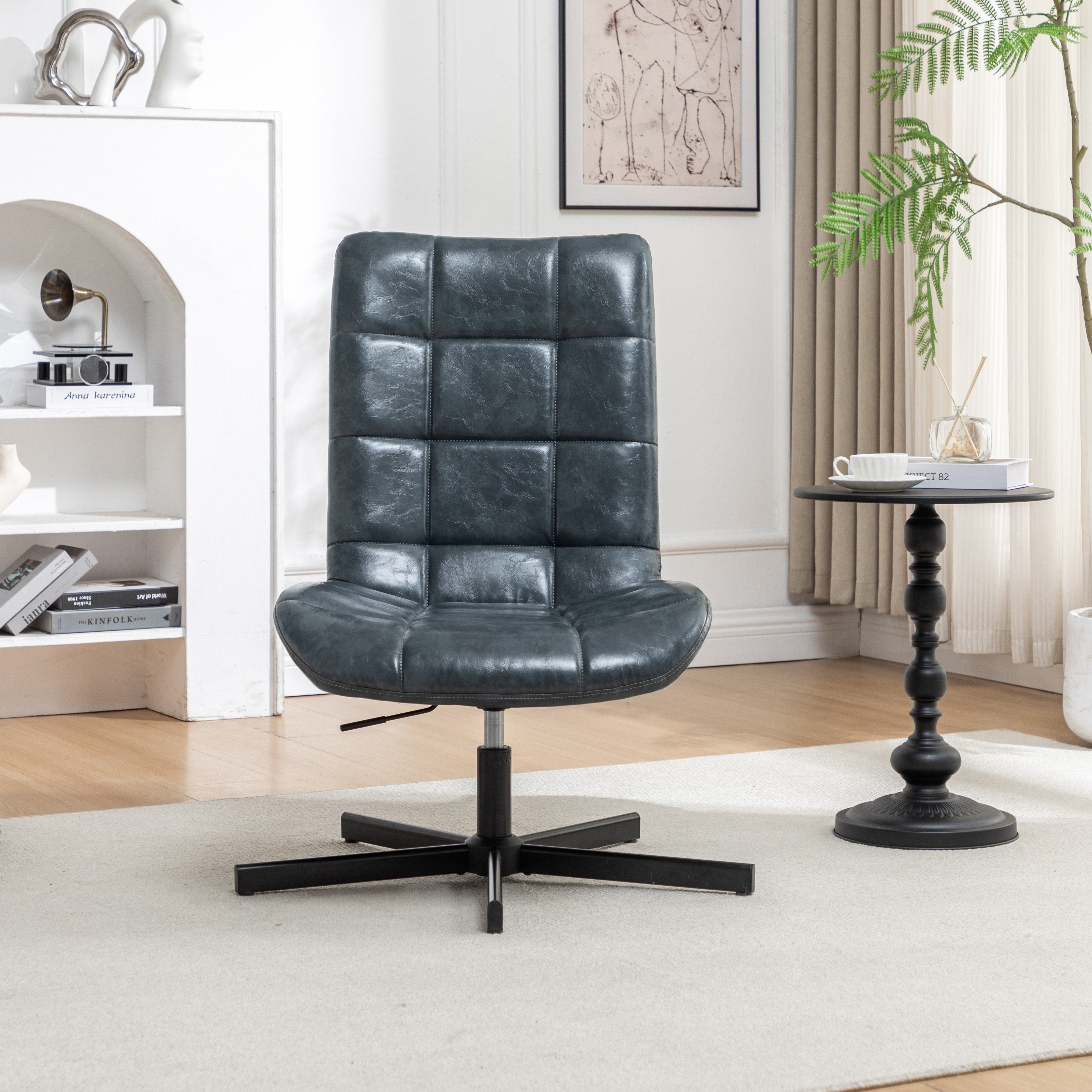 Roundhill Furniture Arlena Faux Leather Tufted Swivel Accent Chair - Modern Living Room Lounge Chair for Home Office, Reading Nook & Bedroom Decor
