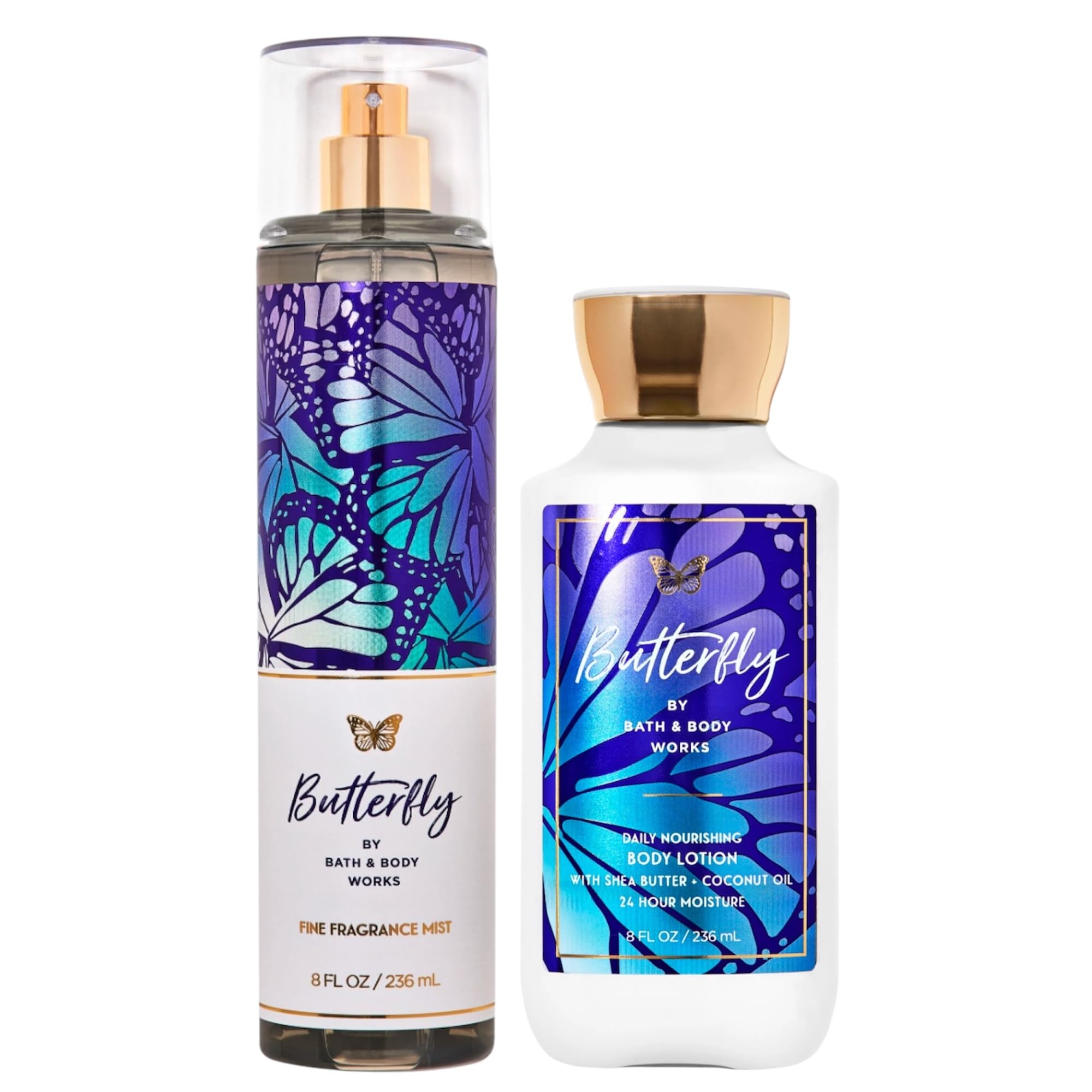 Butterfly Scented Body Mist & Lotion Gift Set - 2 Pack Full Size 8oz Bath & Body Care - Perfect for Spa Day, Birthday Gifts & Self Care Routine