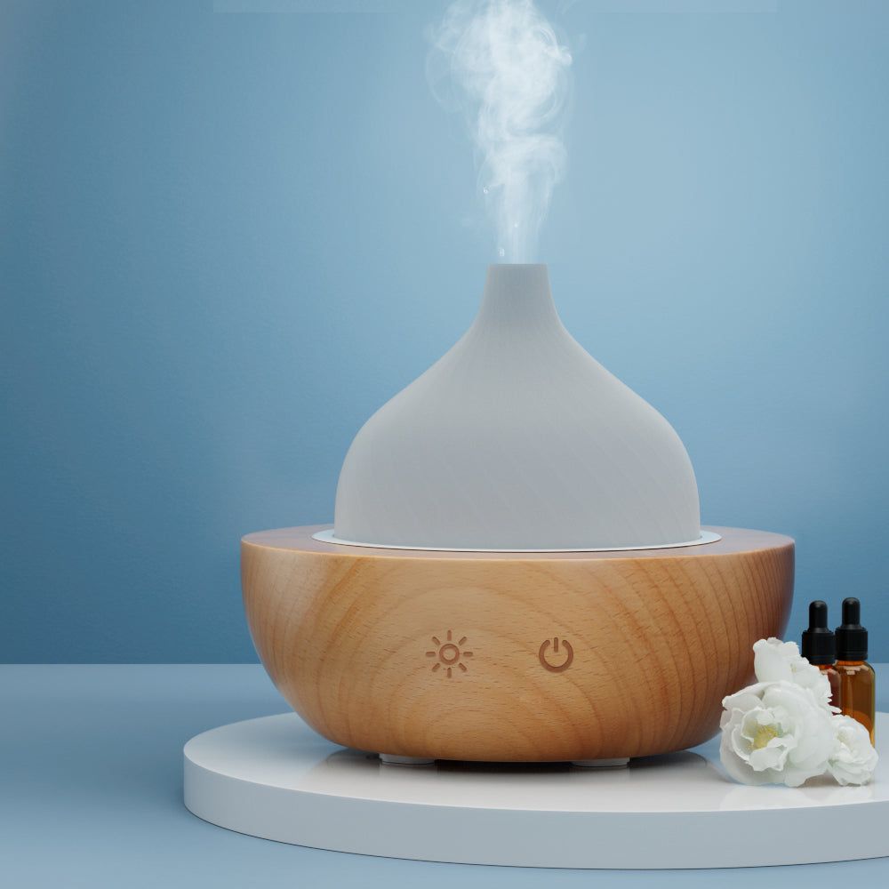 Devanti Ultrasonic Aromatherapy Diffuser with LED Lights - Essential Oil Humidifier for Home, Glass & Wood Design - Perfect for Relaxation, Yoga & Spa