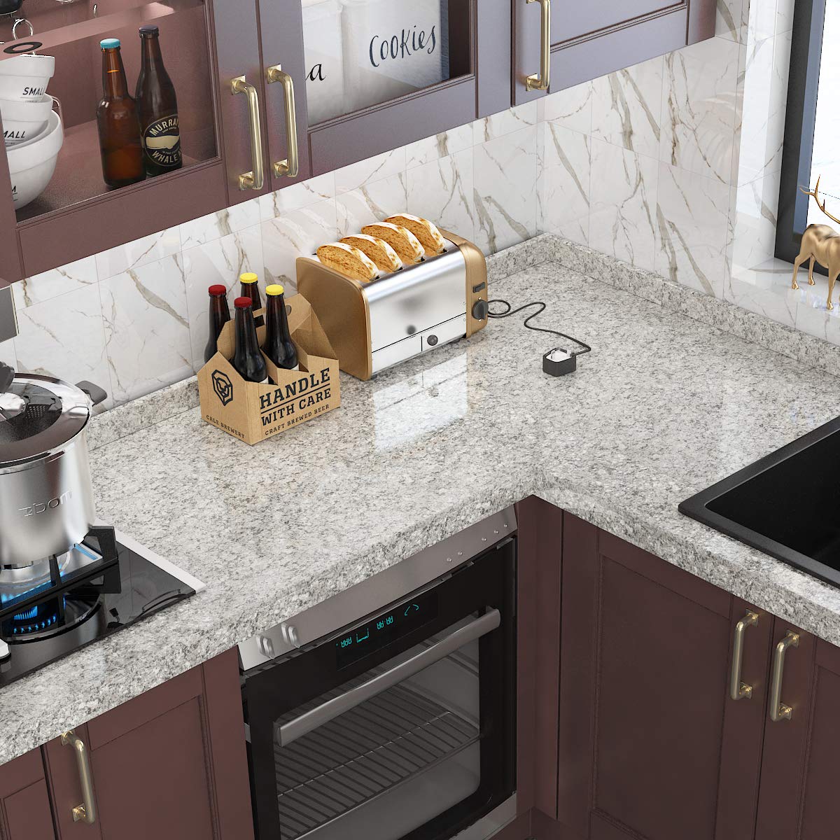 Livelynine Granite Countertop Contact Paper - Waterproof Self-Adhesive Marble Vinyl Wrap (15.8x78.8 Inch) | Peel & Stick for Kitchen Countertops, Bathroom Walls, Desk Cover | Easy Removable & Durable Surface Protection