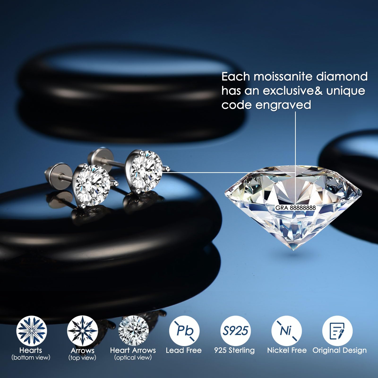 Moissanite Stud Earrings for Women 0.8CT-4CT, Durable 925 Sterling Silver Earrings, Sparkling Diamond Alternative Jewelry Gift for Her - Perfect for Wedding, Anniversary, Birthday, Christmas, Valentine's Day & Mother's Day Gifts
