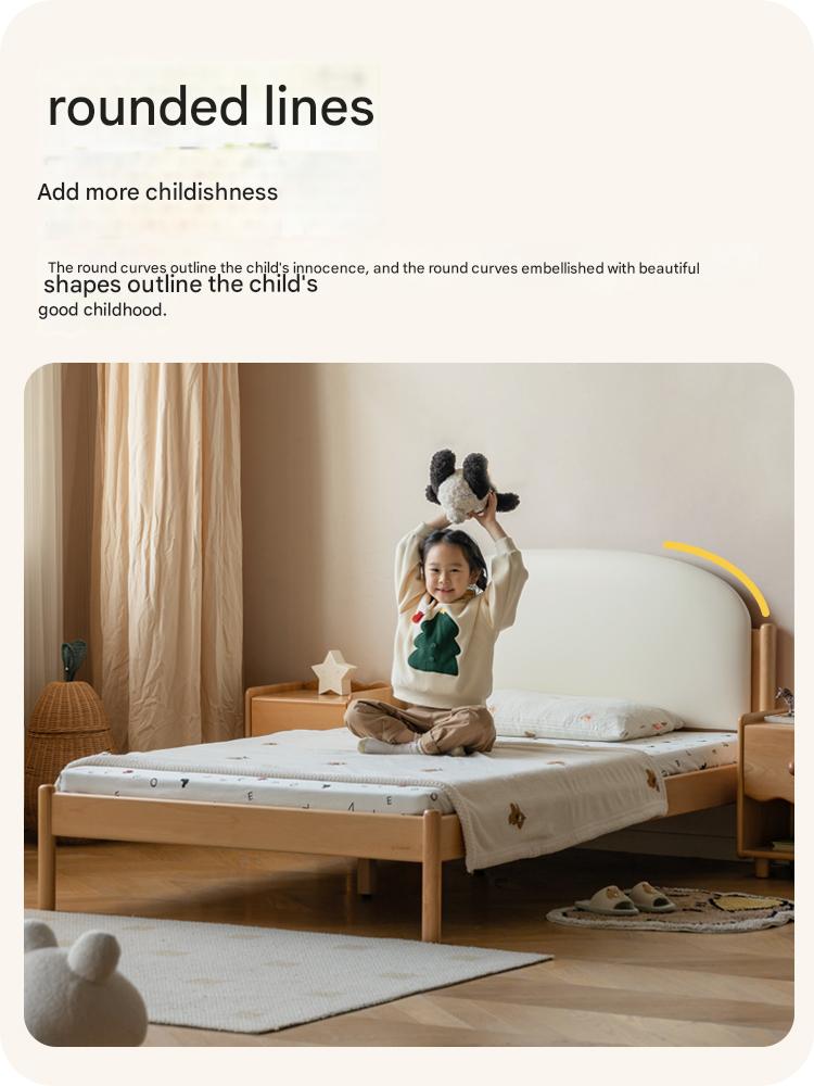 Organic Solid Wood Children's Bed - Birch & Beech Frame with Premium Leather Accents | Safe, Non-Toxic Toddler Bed for Nursery, Bedroom & Montessori Rooms