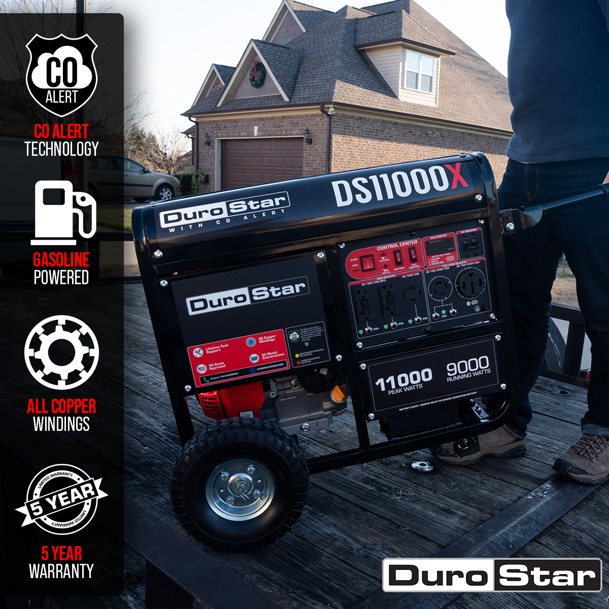 11,000 Watt Portable Gasoline Generator with CO Alert - Reliable Backup Power for Home, Camping & Emergency Use