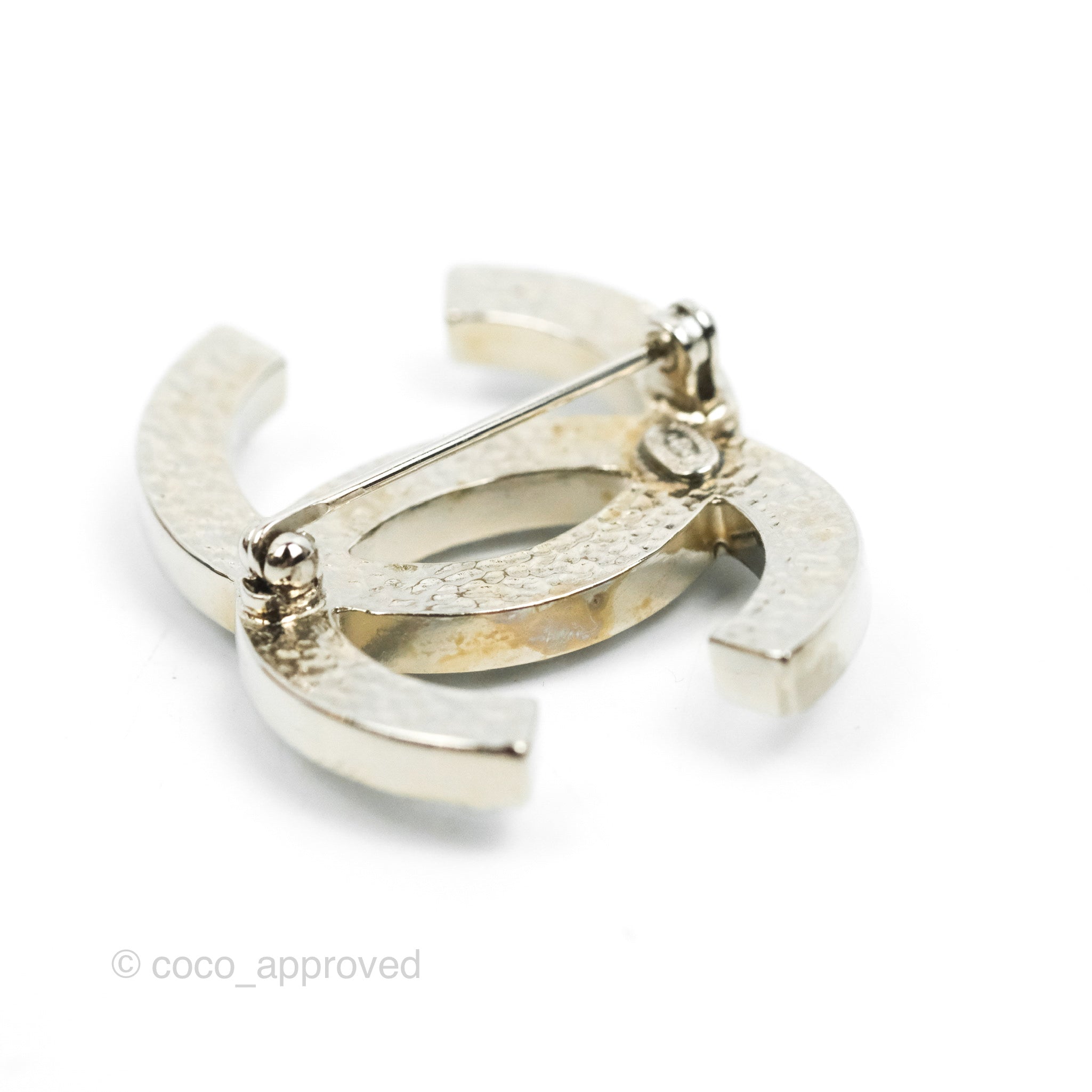 Chanel CC Pearl Brooch Silver Tone 13V - Elegant Fashion Accessory for Women, Perfect for Dresses, Jackets & Special Occasions