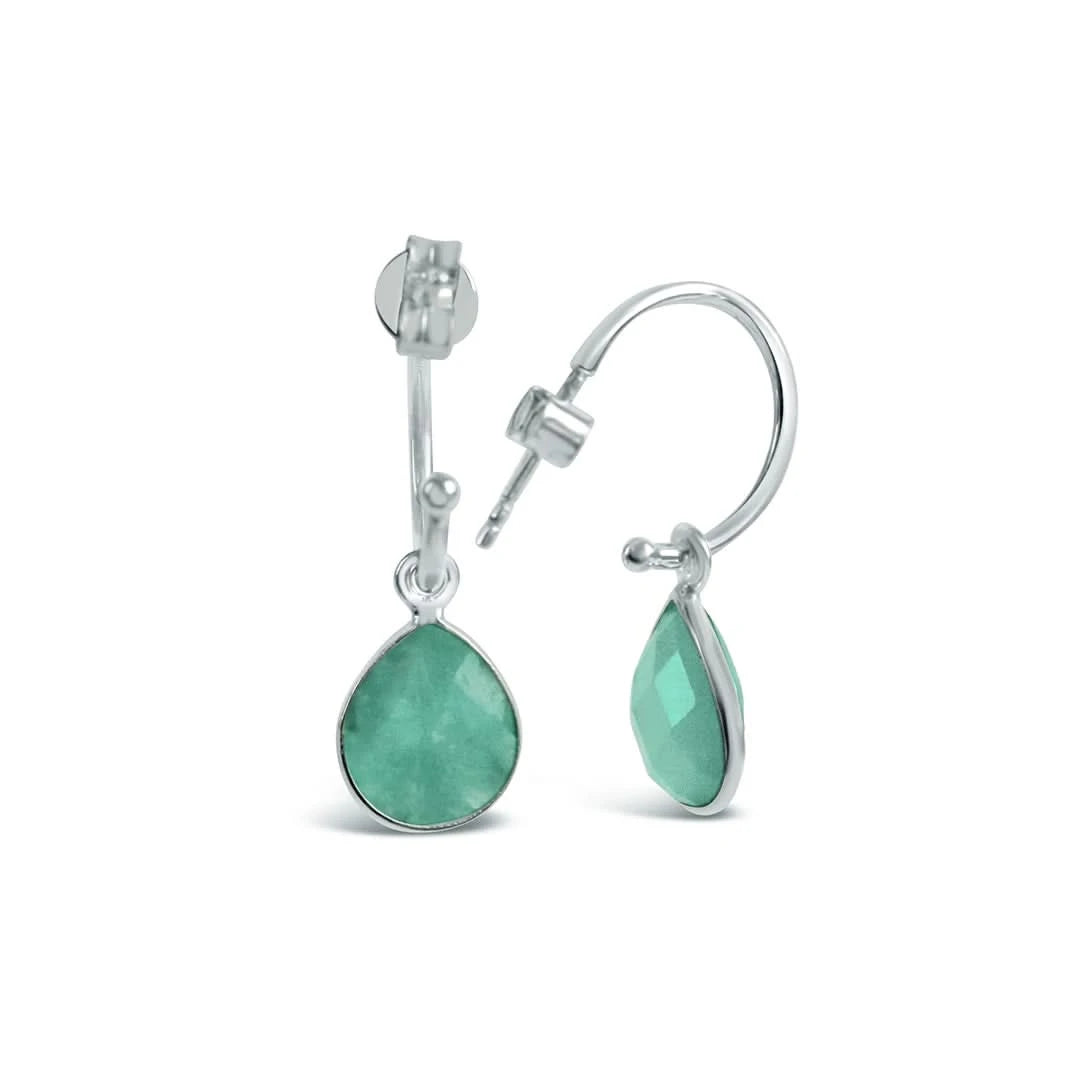 Chrysoprase Hoop Earrings in Sterling Silver | May Birthstone Jewelry | Elegant Dangle Earrings for Women | Perfect Gift for Mother's Day, Birthday & Special Occasions