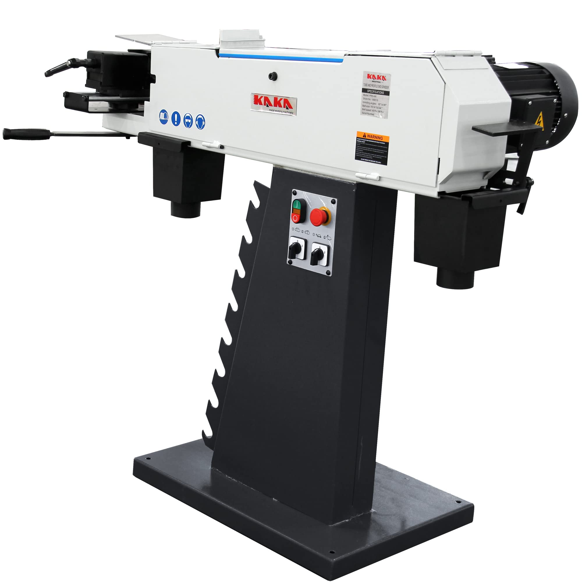 KAKA INDUSTRIAL PRS-4A Belt Grinder - Professional Metal Belt Sander with Cast Iron Base, 30-90 Degree Adjustable Angle Grinding & Arc Cutting for Pipes (220V-60HZ-3PH) - Perfect for Metalworking, Knife Making & DIY Projects