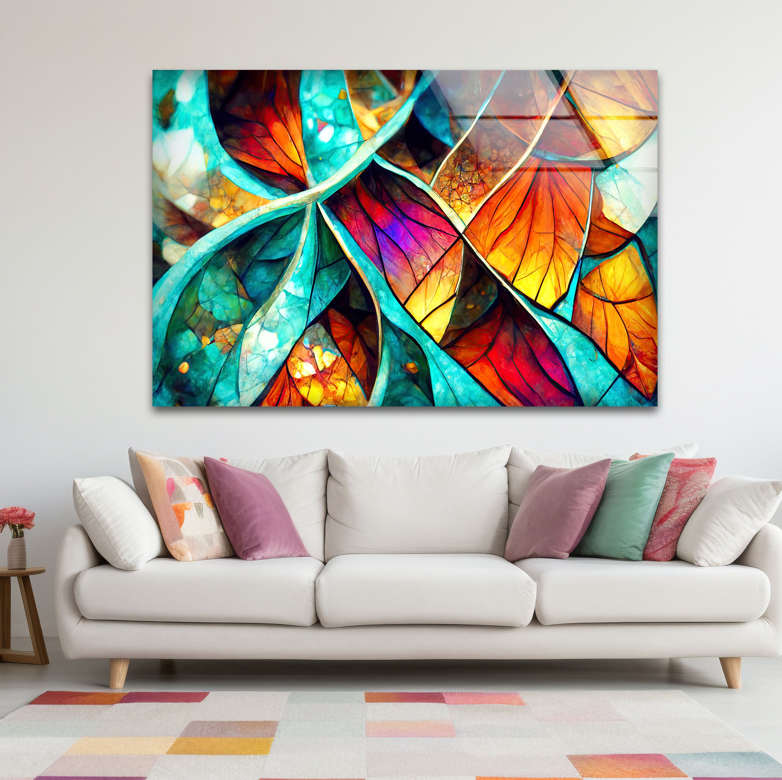 Abstract Stained Glass Leaf Wall Art - Vibrant Nature-Inspired Panel for Modern Home Decor | Perfect for Living Room, Bedroom & Office Decoration