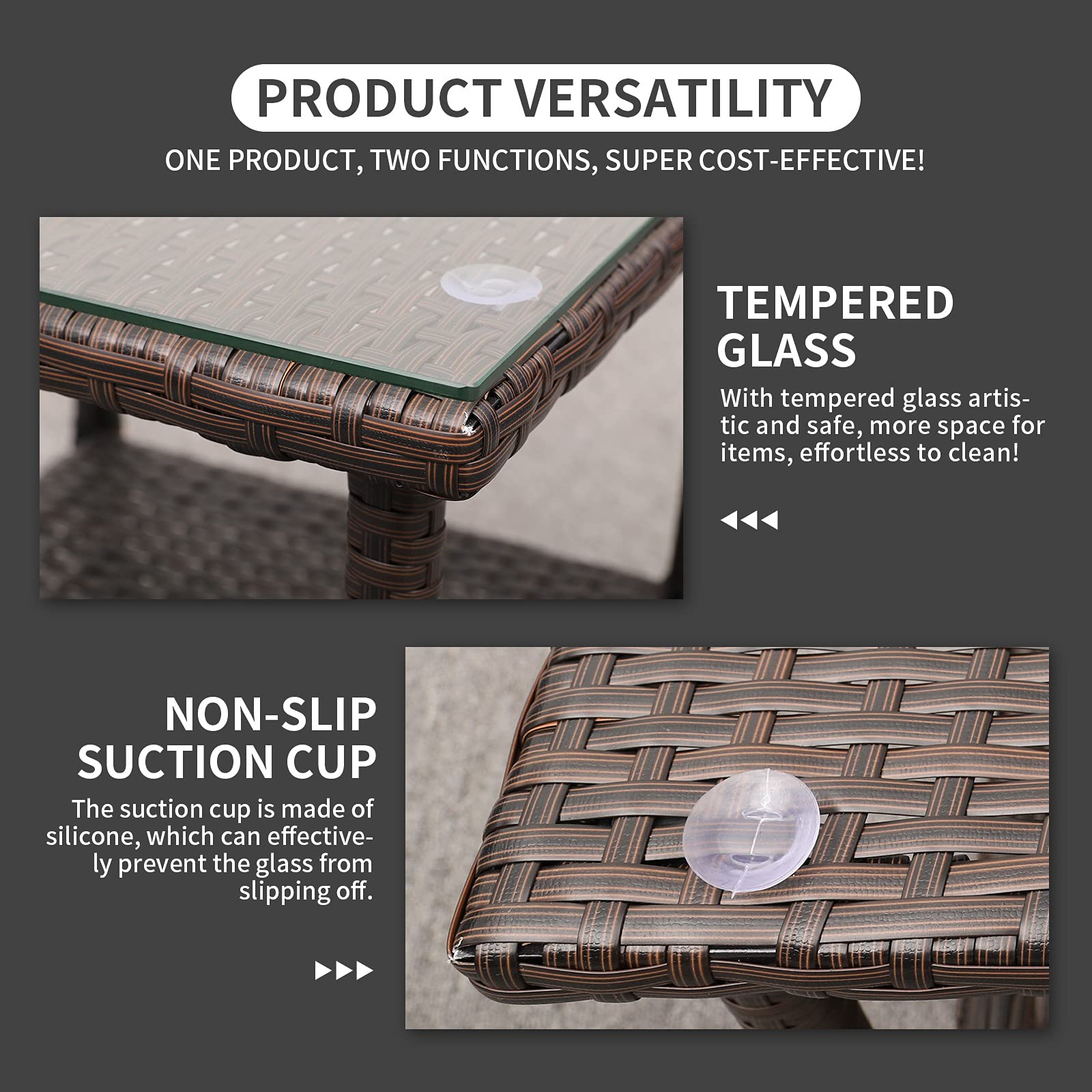 Outdoor PE Wicker Side Table - Rattan Patio Coffee Table with Glass Top, 2-Tier Square End Table for Garden, Balcony & Poolside - Mix Brown Furniture for Outdoor Relaxation & Entertaining