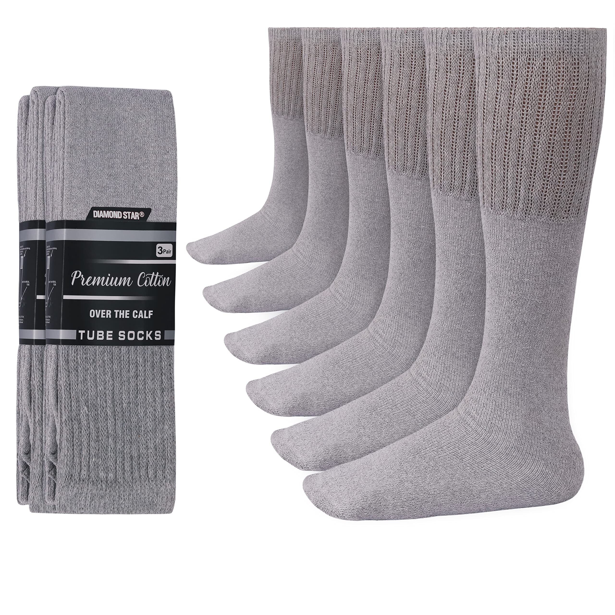 Premium Diamond Star Tube Socks for Men - 6 Pairs Cushioned Cotton Over-the-Calf Athletic Knee High Socks - Big & Tall Size - Perfect for Running, Basketball & Everyday Comfort