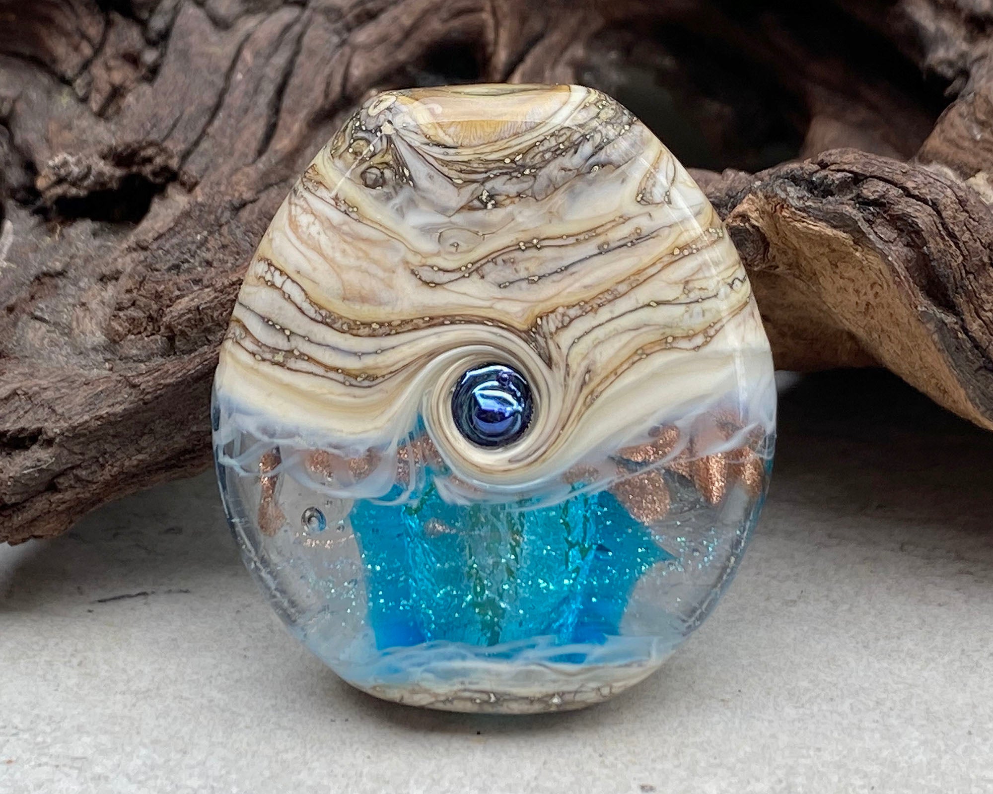 Handmade Aqua Blue Organic Lampwork Glass Focal Bead - SRA Certified for Jewelry Making, DIY Crafts & Beading Projects