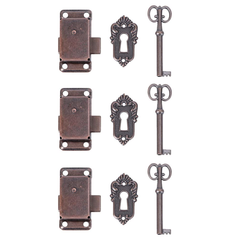 Yardwe 3-Piece Furniture Latch Lock Set with Keys - Cabinet Door Locks for Cupboard, Closet, Wardrobe & Jewelry Box - Traditional Hardware for Home Organization & Security | Perfect for Childproofing, Storage Protection & Furniture Safety