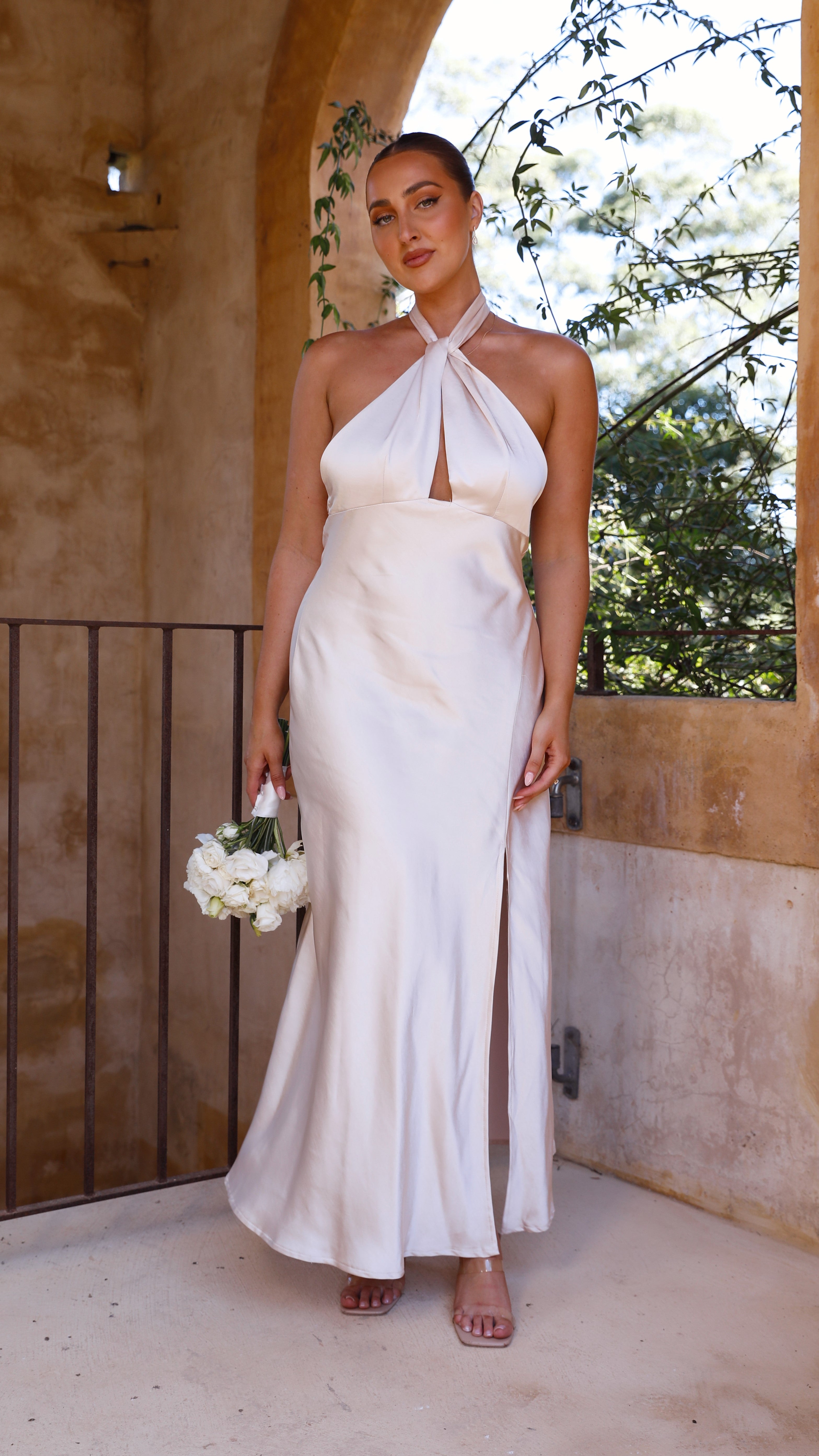 Amalia Maxi Dress in Champagne - Elegant Long Flowy Dress for Women, Perfect for Weddings, Parties & Summer Vacations