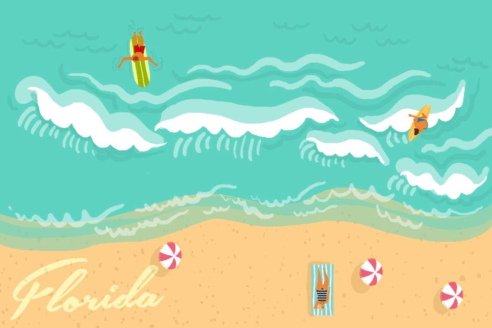 Lantern Press Florida Aerial Beach Scene - 12x18 Wall Art Poster for Coastal Home Decor, Living Room & Bedroom Aesthetic