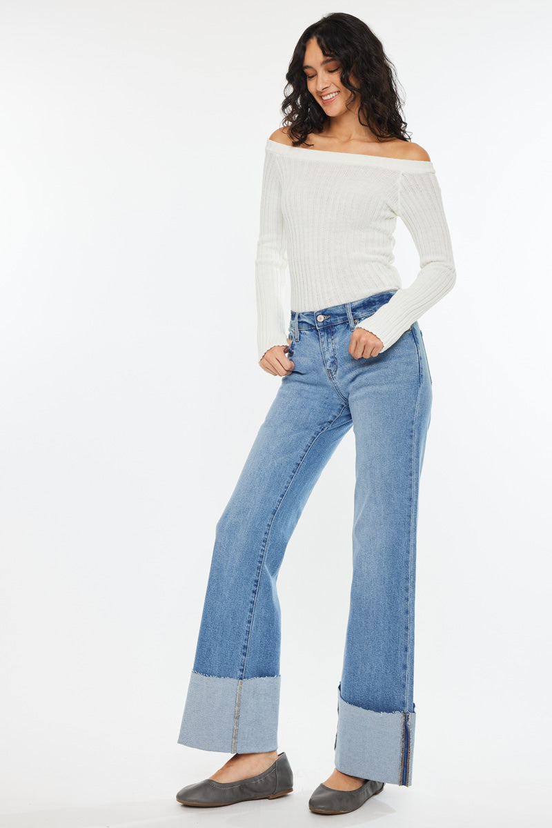 Emma Mid Rise Wide Leg Jeans for Women - Stretchy Comfort Denim Pants - Casual & Chic Style for Everyday Wear, Office, or Weekend Outings