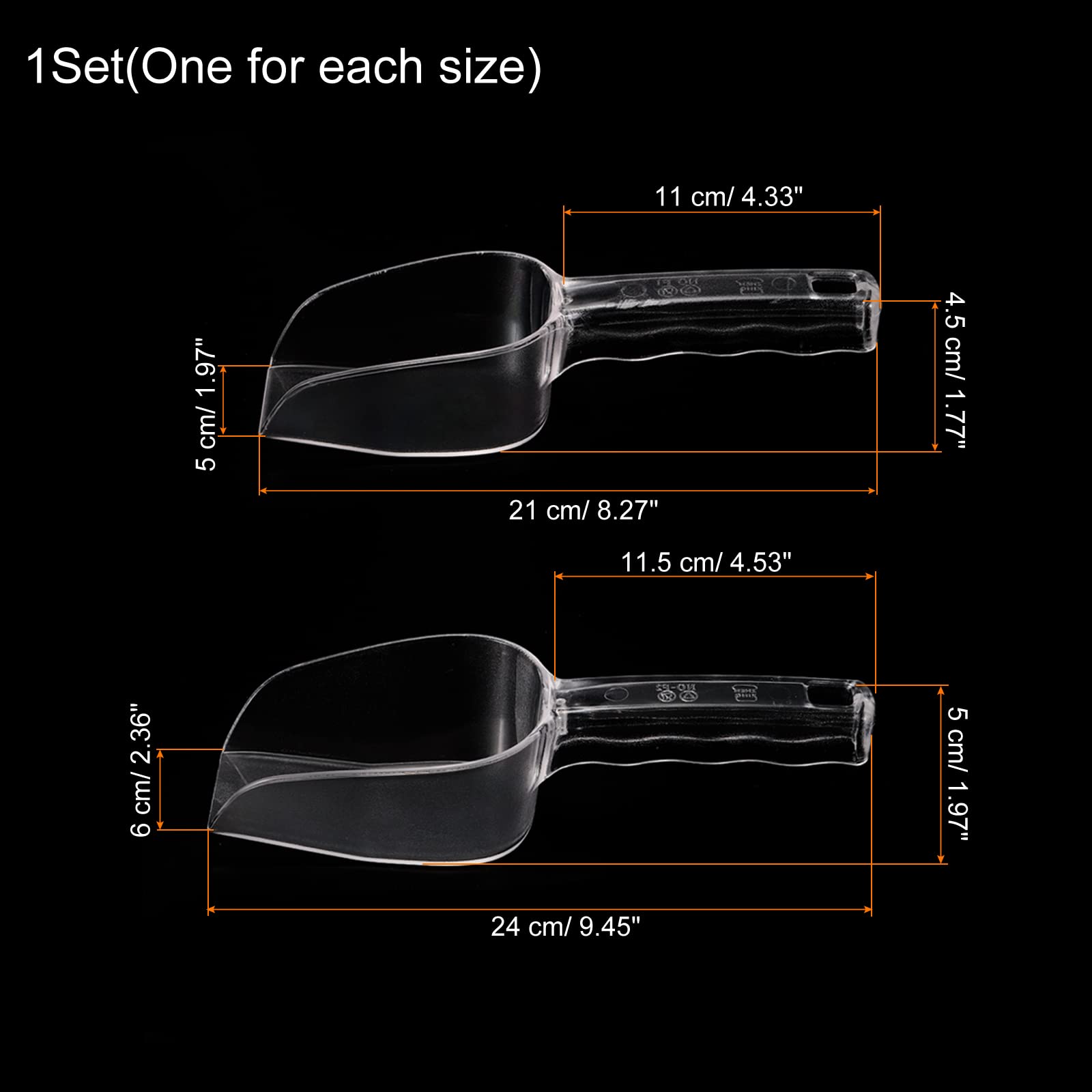PATIKIL 2 Pack Ice Scoop - Durable PC Plastic Small Ice Maker Shovel for Kitchen, Flour, Cereal & Sugar - Clear Utility Handle Scoop for Home, Bars & Restaurants