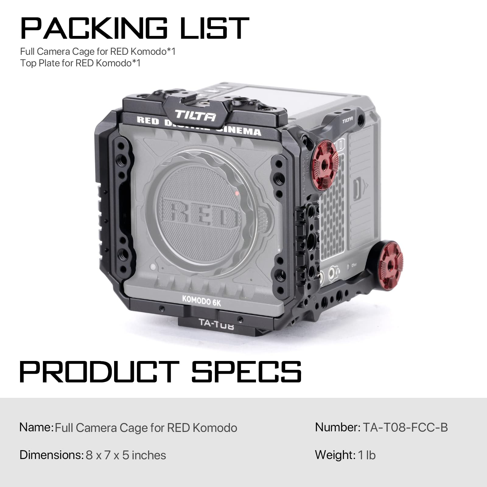 Tilta Camera Cage for Red Komodo KMD-TA-T08-FCC-B TX | Professional DSLR Rig | Perfect for Filmmaking, Vlogging & Studio Photography
