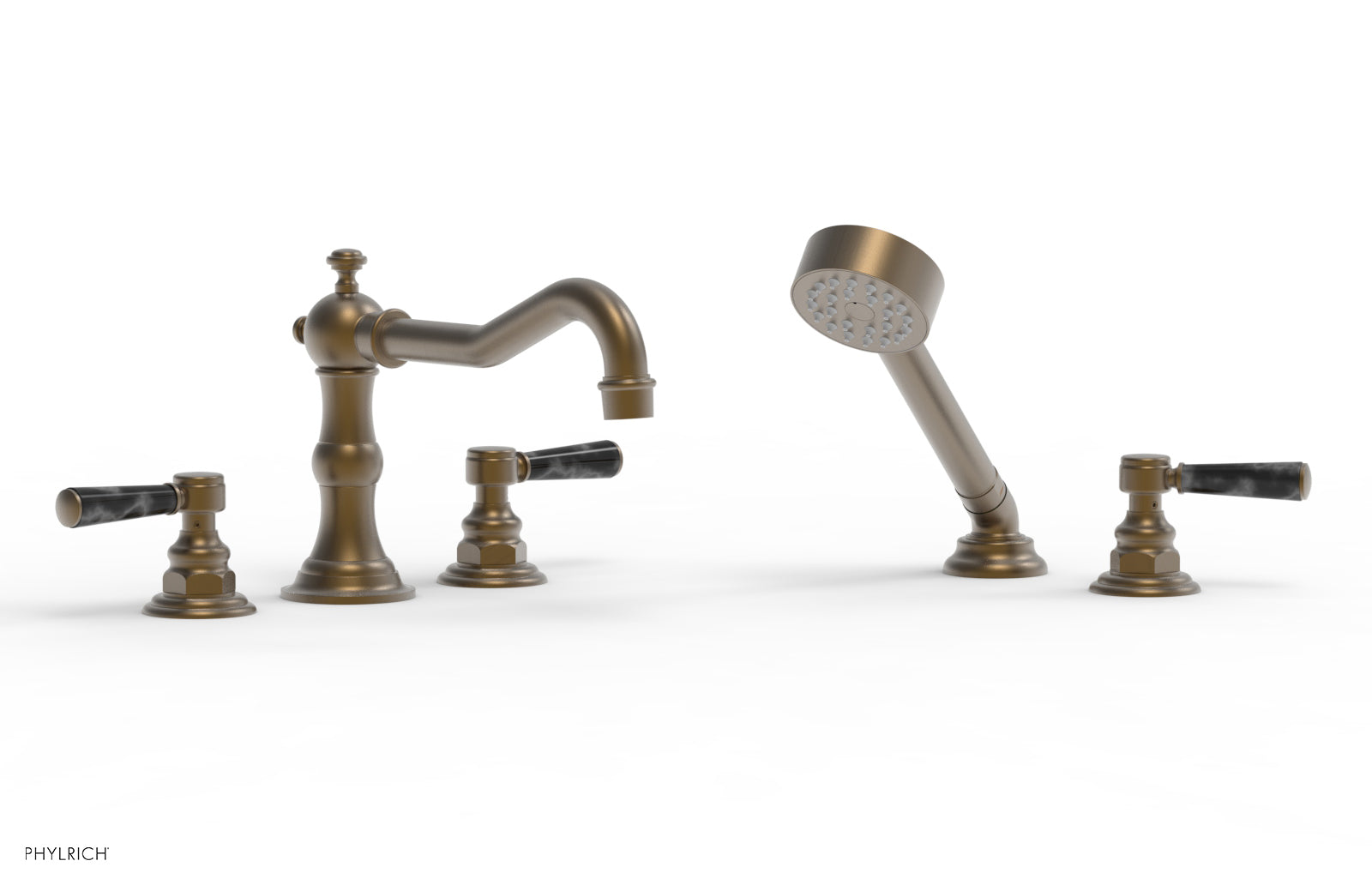 Premium HENRI Deck Tub Set with Hand Shower - Black Marble Handles - 161 50 - Luxury Bathroom Faucet for Modern Homes & Spa-Like Experience