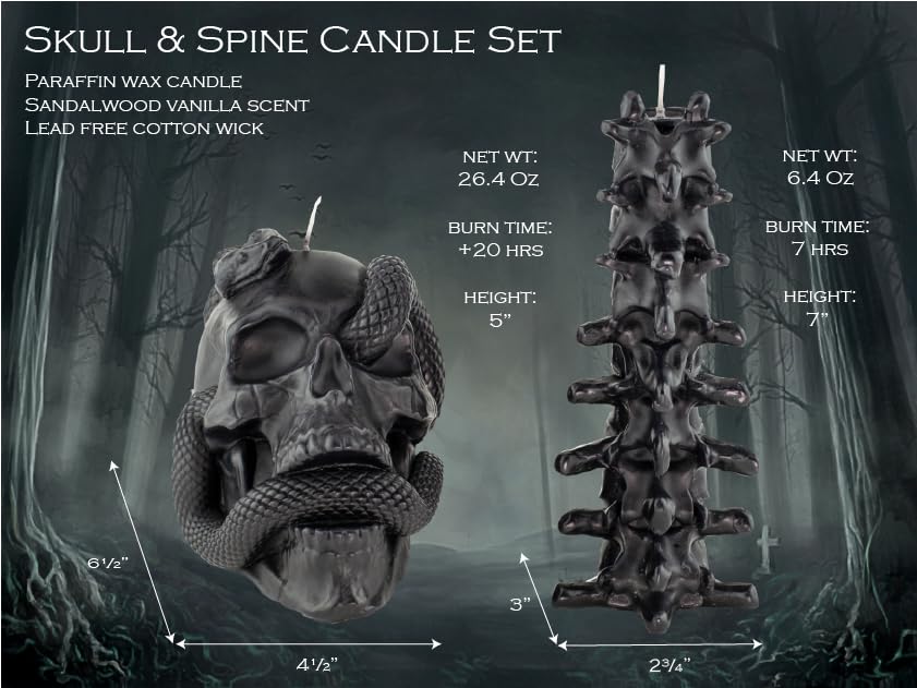 Gothic Skull Candle Set with Snake & Coffin Box - Halloween Decor for Goth Home