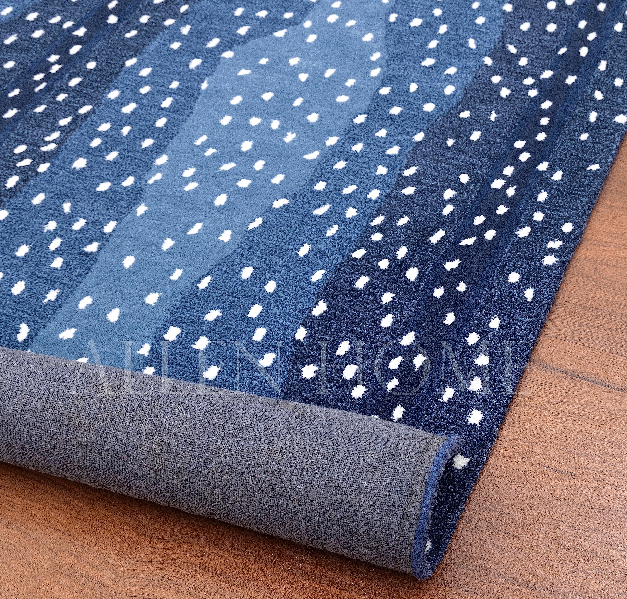 Handmade Wool Area Rugs for Living Room, Bedroom & Dining Room – 5’ x 8’ Traditional Handcrafted Carpet with Natural Latex Backing & 100% Cotton – Antelope Blue – Perfect for Cozy Home Decor & High-Traffic Areas