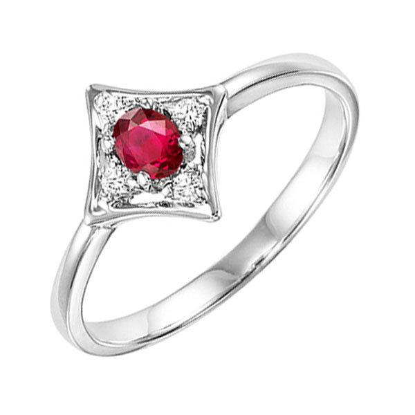 14K White Gold Diamond (1/20 CTW) & Ruby (1/6 CTW) Ring for Women - Elegant Engagement, Wedding, Anniversary Jewelry Gift