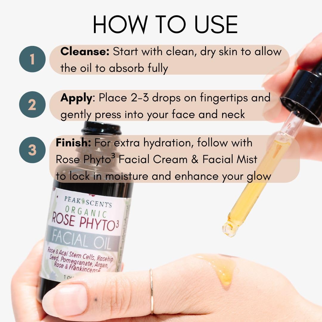 Organic Rose Phyto Facial Oil with Rosehip & Argan Oil - Infused with Rose Extract & Frankincense Essential Oil - Anti-Aging Face Serum for Gua Sha Massage & Night Skincare Routine (1oz) - Perfect for Dry Skin & Wrinkle Reduction