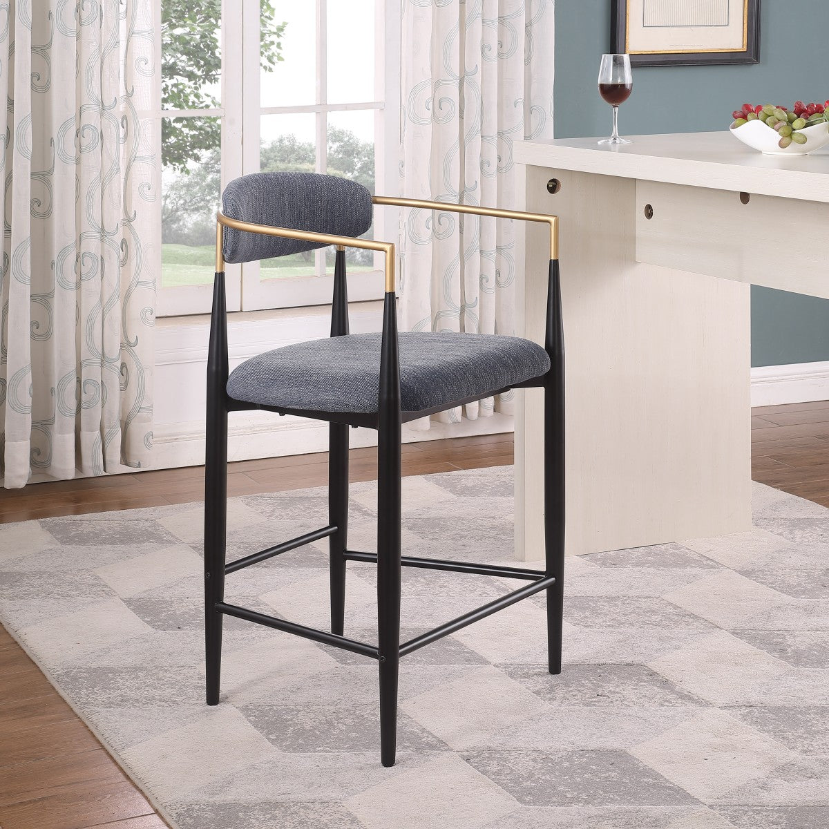 Modern Grey Counter Stools - Set of 2 Bar Stools with Back Support for Kitchen Island, Breakfast Bar & Home Decor - Adjustable Height 24