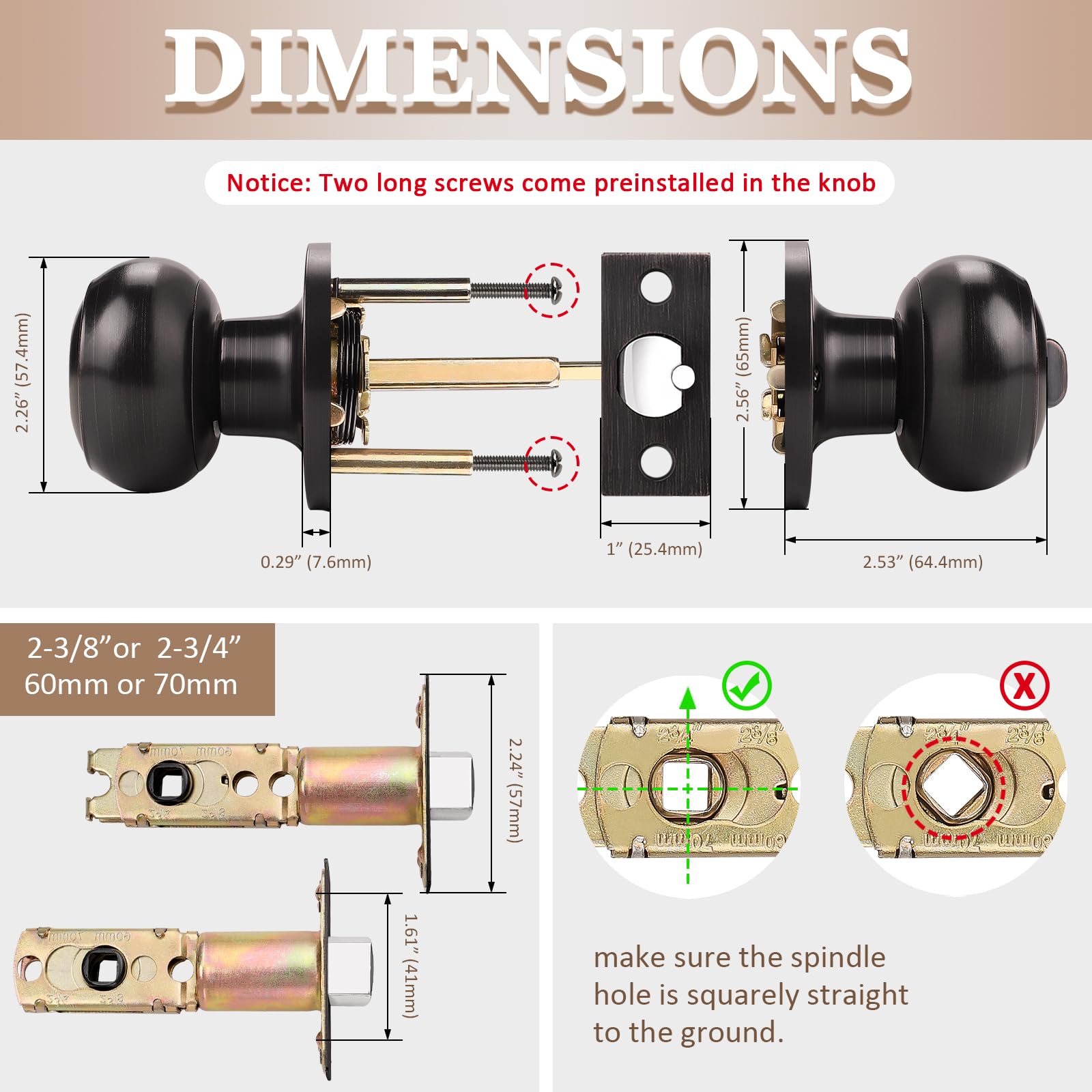 Probrico 5-Pack Oil Rubbed Bronze Keyless Privacy Doorknob Lockset - Secure Interior Bathroom & Bedroom Door Locks for Home Privacy