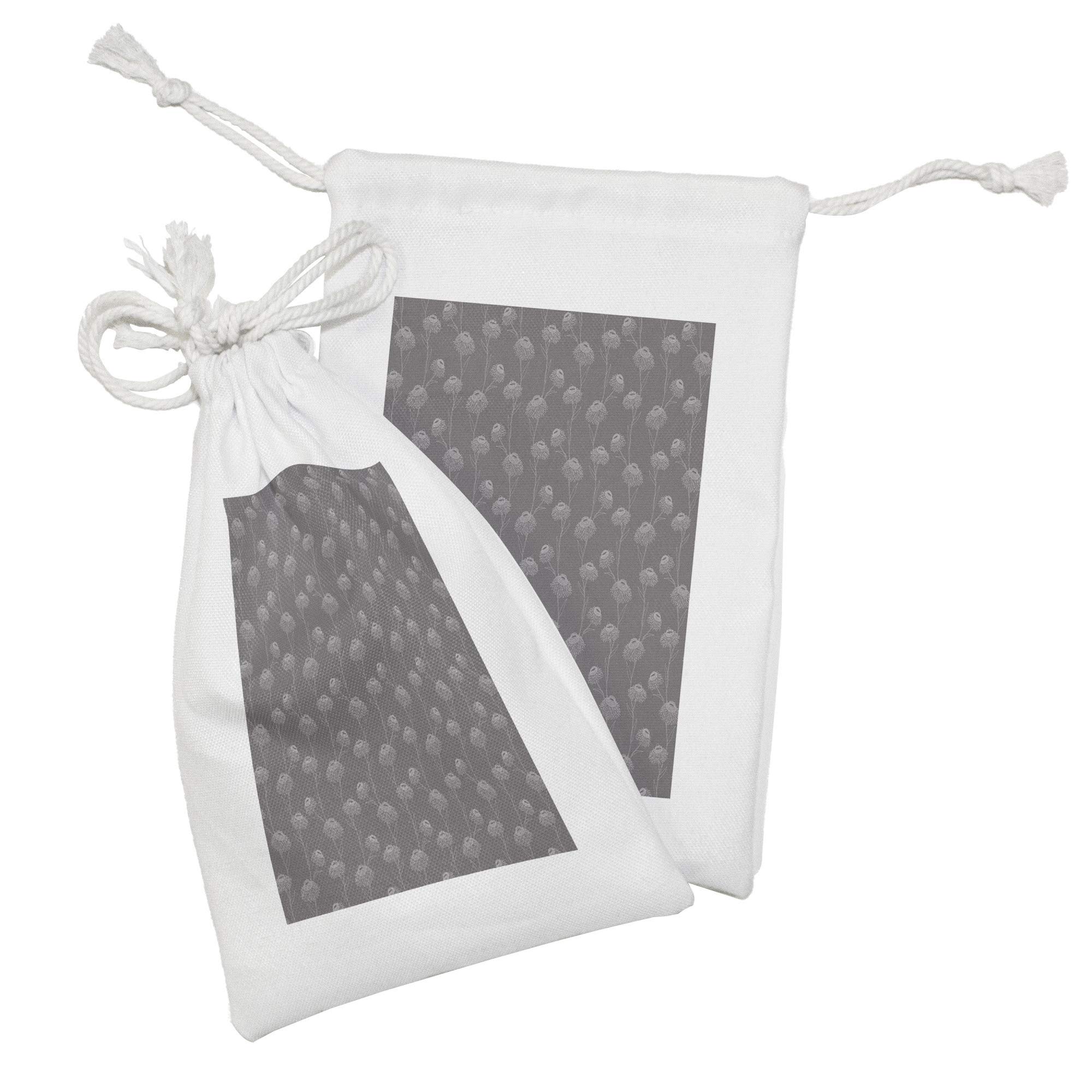 Ambesonne Taupe Fabric Pouch Set of 2 - Chrysanthemum Floral Drawstring Bags for Toiletries, Travel Essentials & Party Favors (9