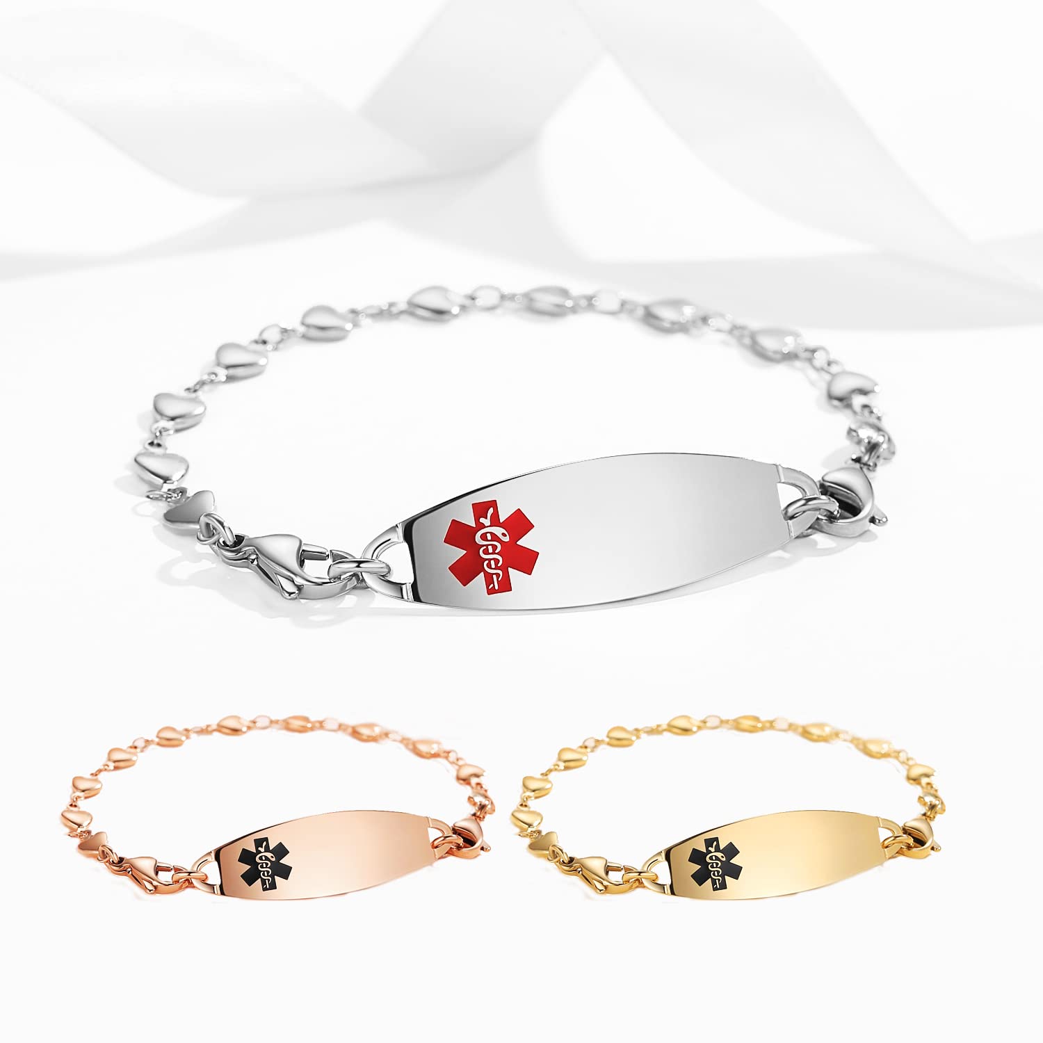LinnaLove Heart Medical Alert Bracelet for Women - Stylish Engraved Medical ID Bracelet with Free Customization - Perfect for Allergies, Diabetes & Emergency Health Conditions