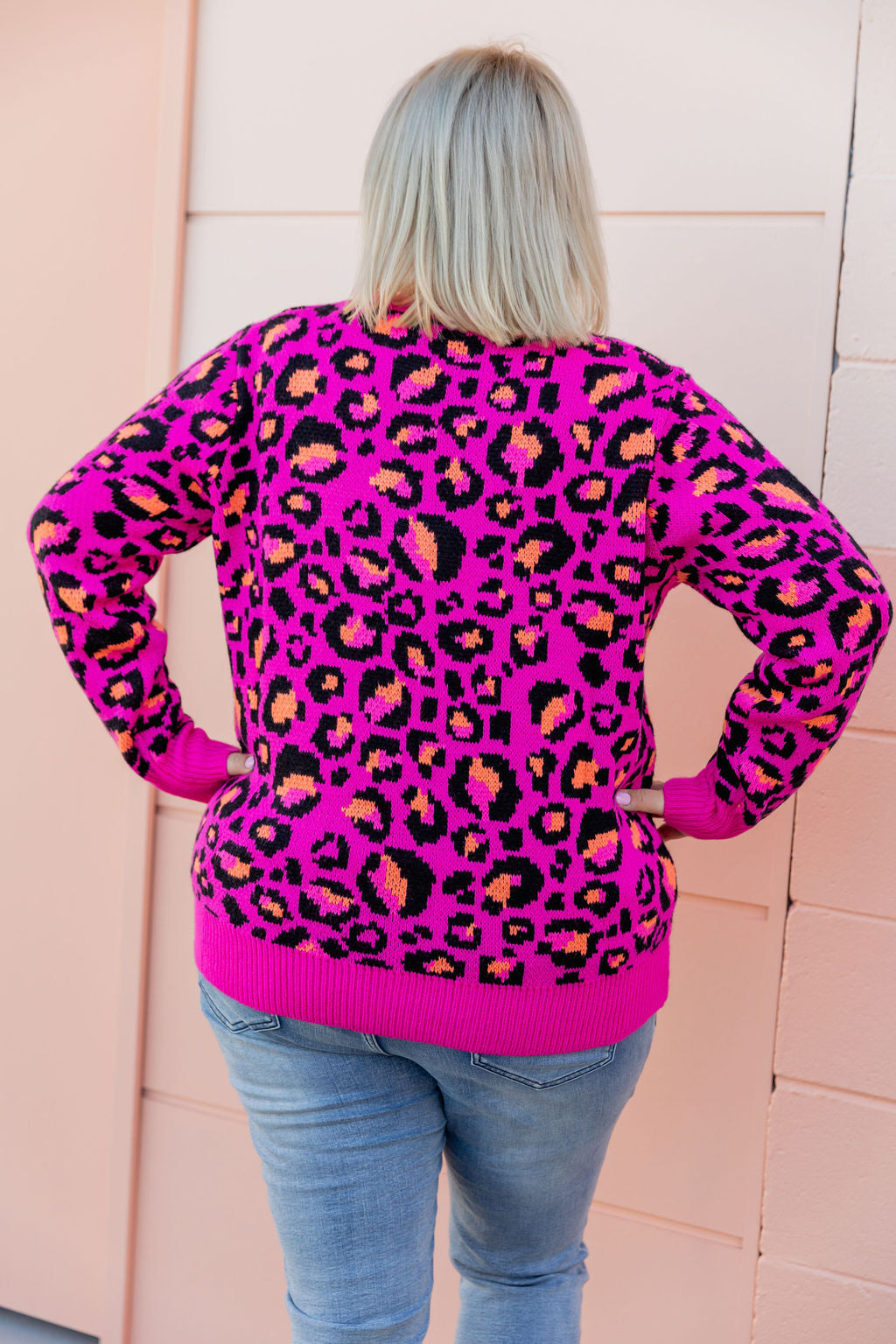 Kasey Rainbow Frankie Knit Sweater - Pink Leopard Print Women's Pullover | Cozy Winter Fashion for Casual Outings & Date Nights