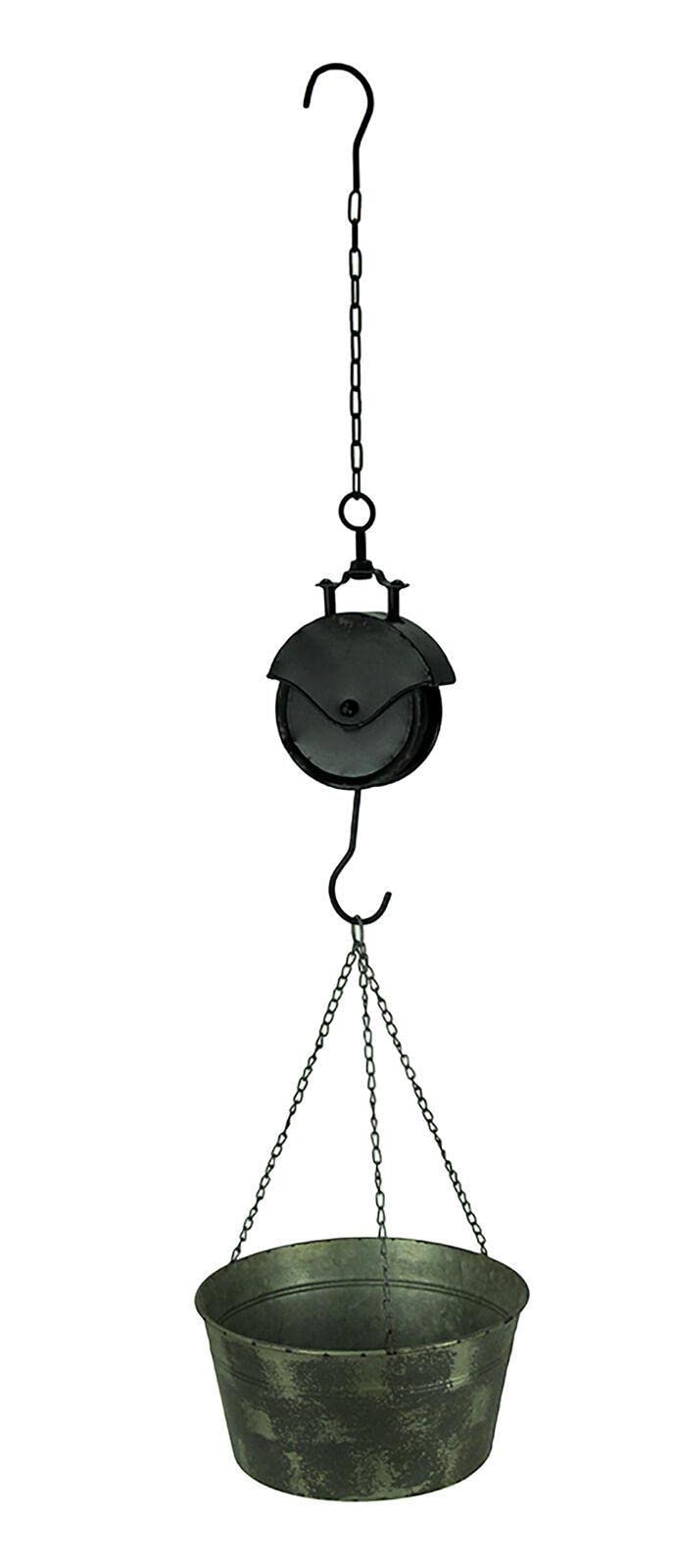 Vintage Metal Pail with Pulley - Indoor/Outdoor Hanging Planter for Wall, Garden, Balcony & Patio - Perfect for Flowers, Herbs & Succulents