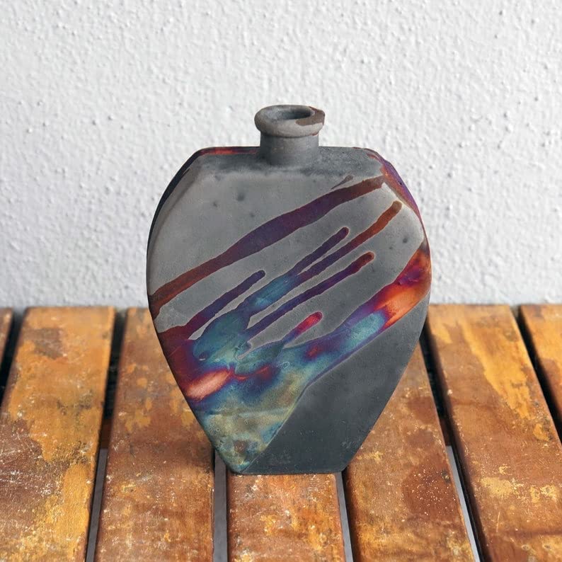 Handmade 6.3 Inch Raku Ceramic Vase - Boho Home Decor, Unique Pottery Gift for Women, Mom, Bridesmaid Wedding Present in Elegant Gift Box - Perfect for Living Room, Bedroom, or Wedding Centerpiece Decorations